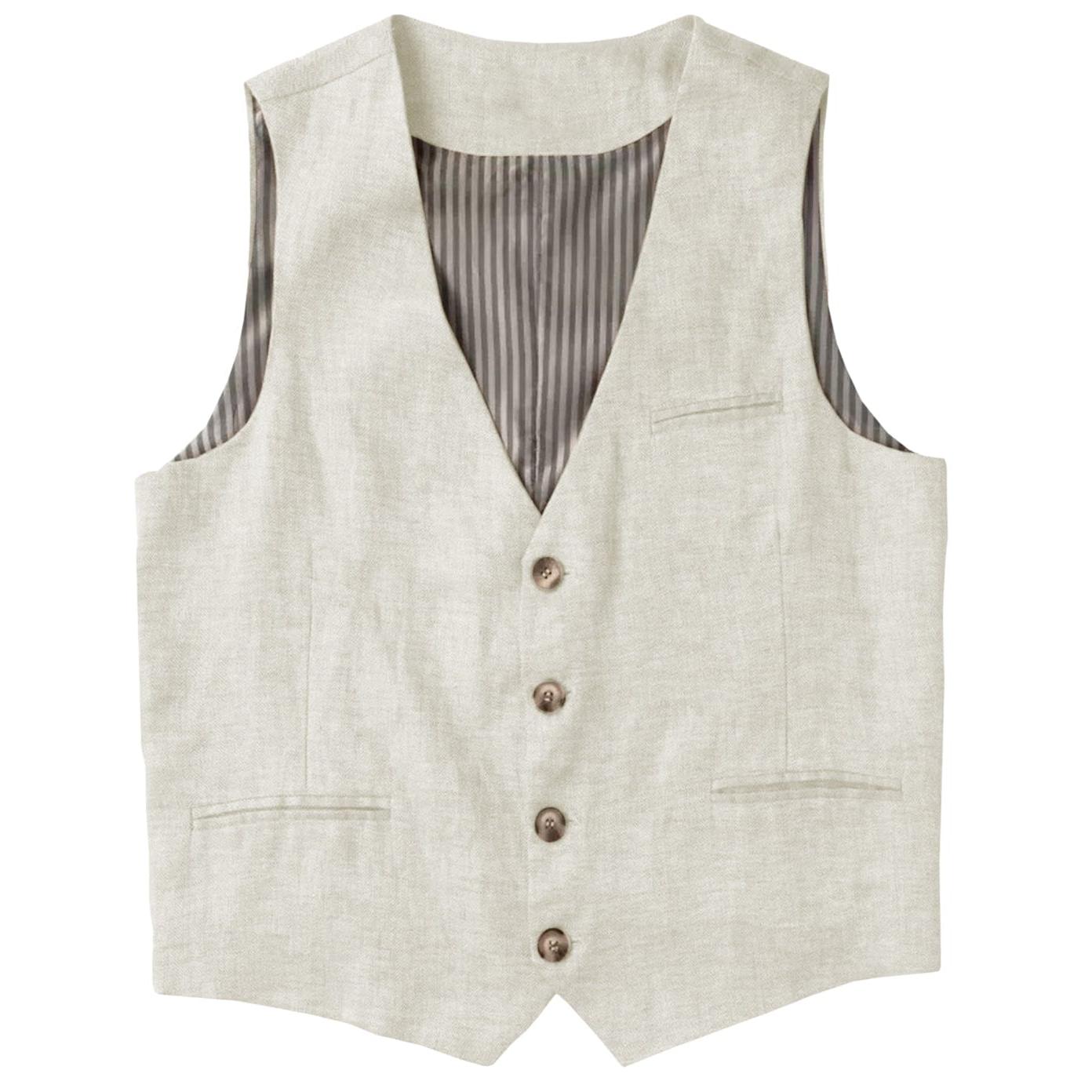 ceehuteey Men's Linen V Neck Vest Casual Summer Leisure Waistcoat