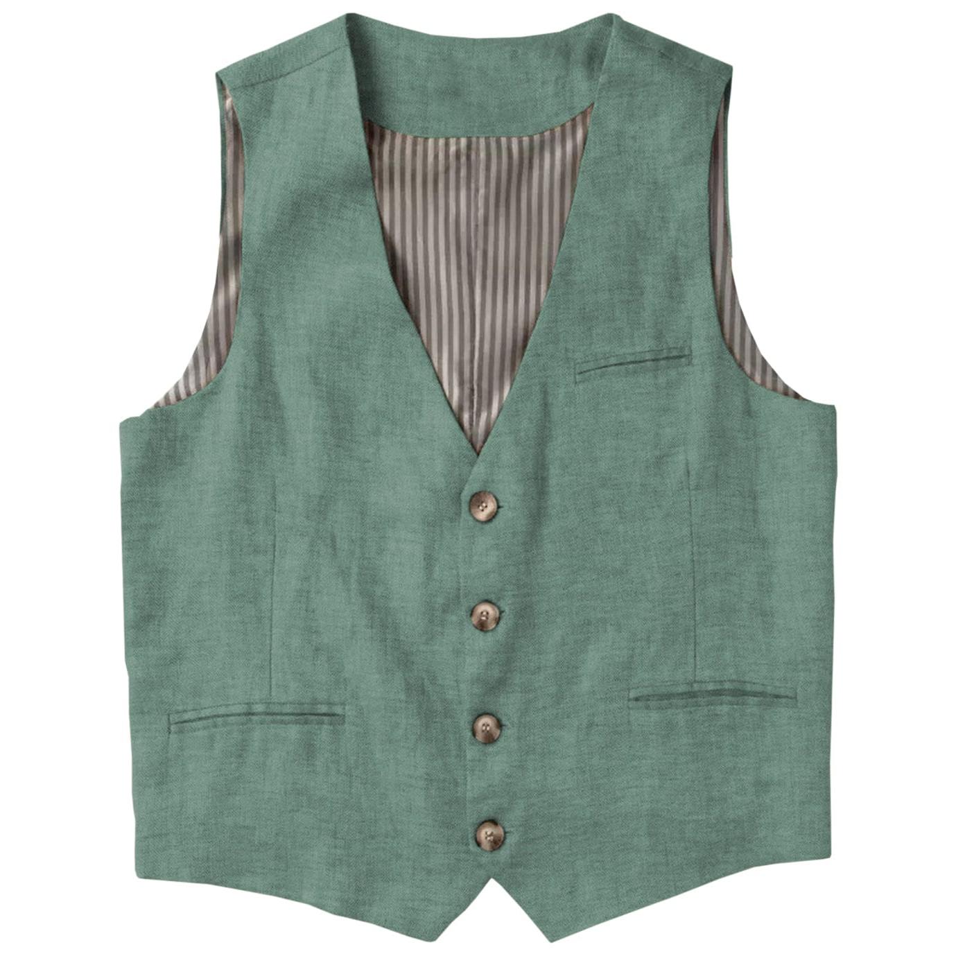ceehuteey Men's Linen V Neck Vest Casual Summer Leisure Waistcoat