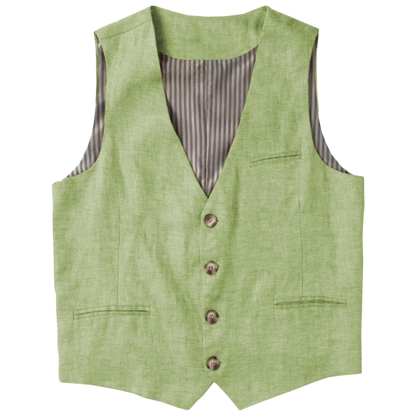 ceehuteey Men's Linen V Neck Vest Casual Summer Leisure Waistcoat