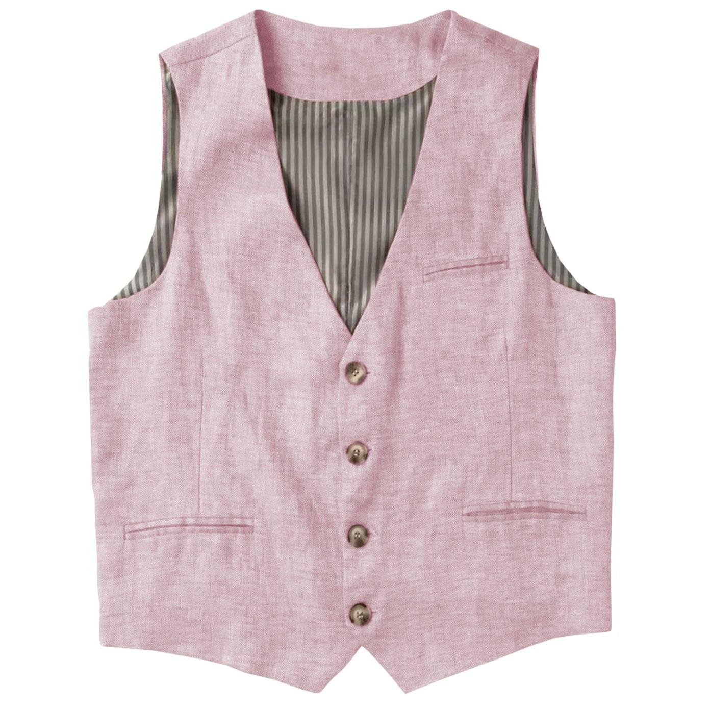 ceehuteey Men's Linen V Neck Vest Casual Summer Leisure Waistcoat