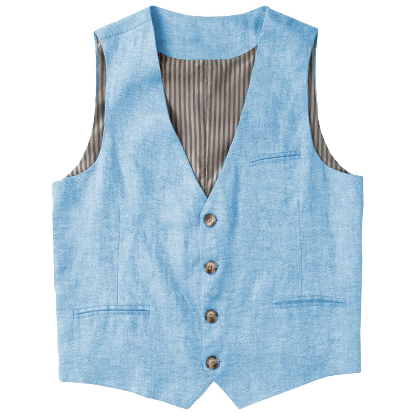 ceehuteey Men's Linen V Neck Vest Casual Summer Leisure Waistcoat