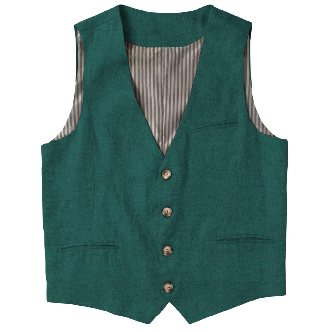 ceehuteey Men's Linen V Neck Vest Casual Summer Leisure Waistcoat