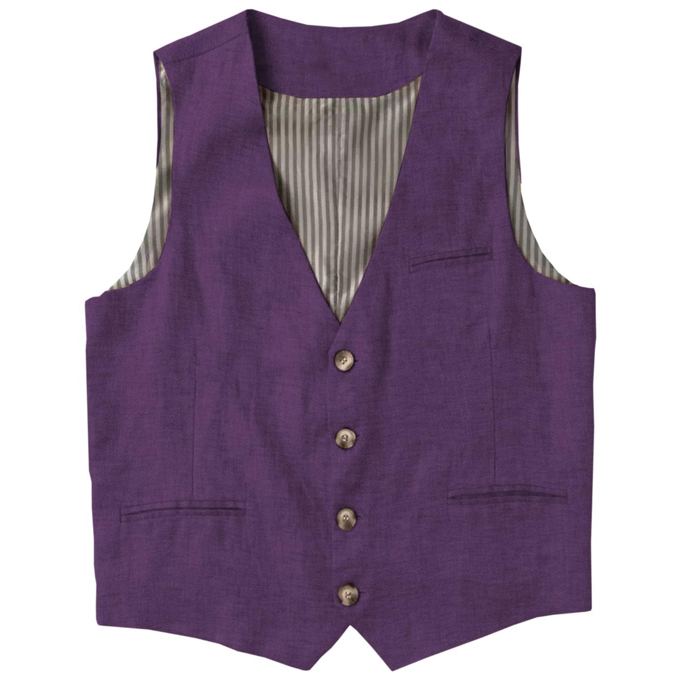 ceehuteey Men's Linen V Neck Vest Casual Summer Leisure Waistcoat