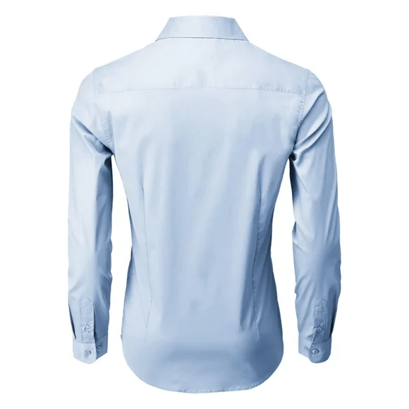 ceehuteey Men's Long Sleeve Blue Classic Fit Pocket Dress Shirt