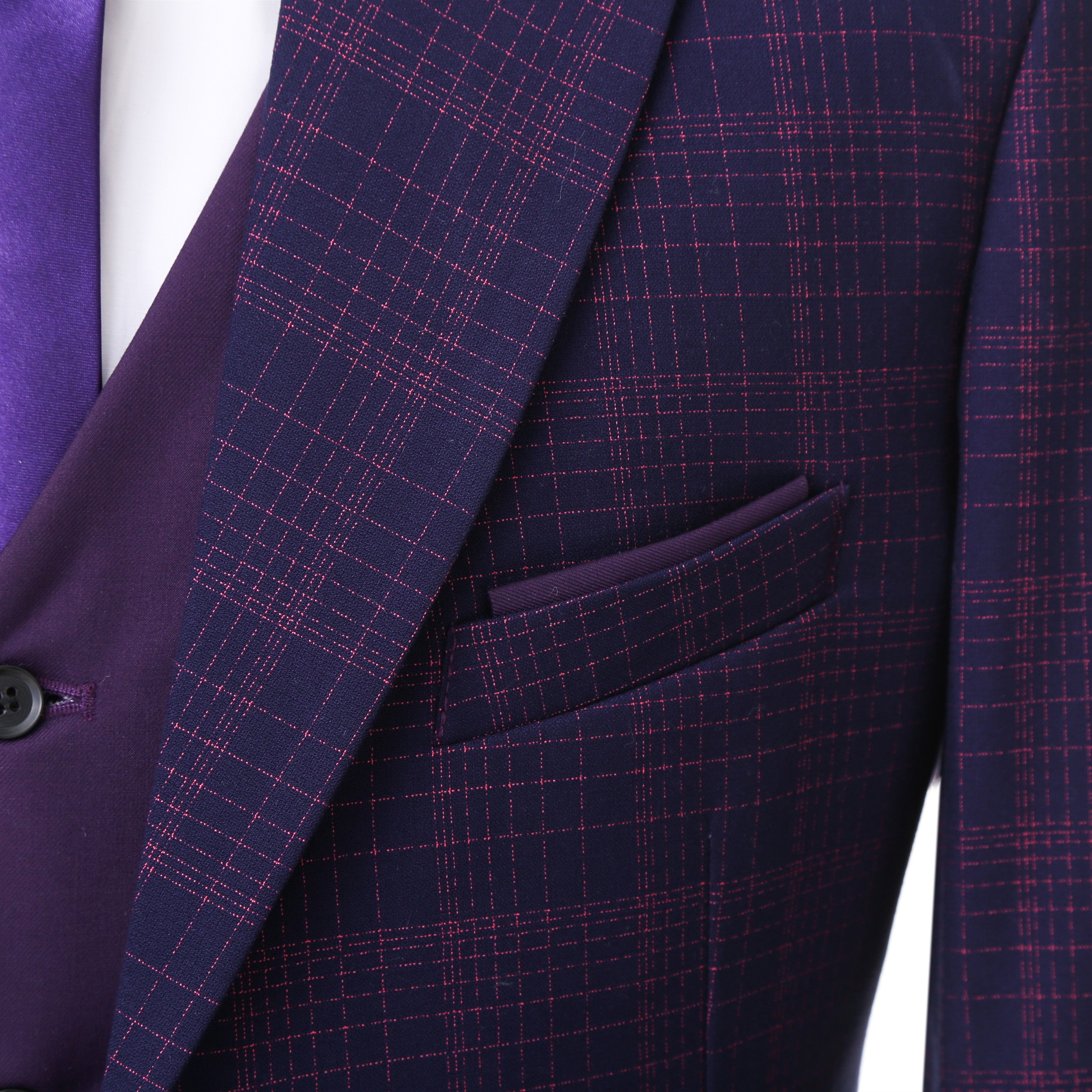ceehuteey Men's Plaid Business 3 Pieces Tweed Peak lapel Suit (Blazer+vest+Pants)