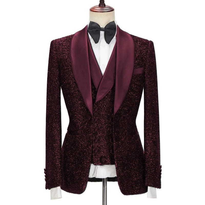 ceehuteey Men's Shiny Sequins 3 Piece Suit Blazer One Button Double Breasted Wedding Prom Tuxedo(Blazer + Vest + Pants)