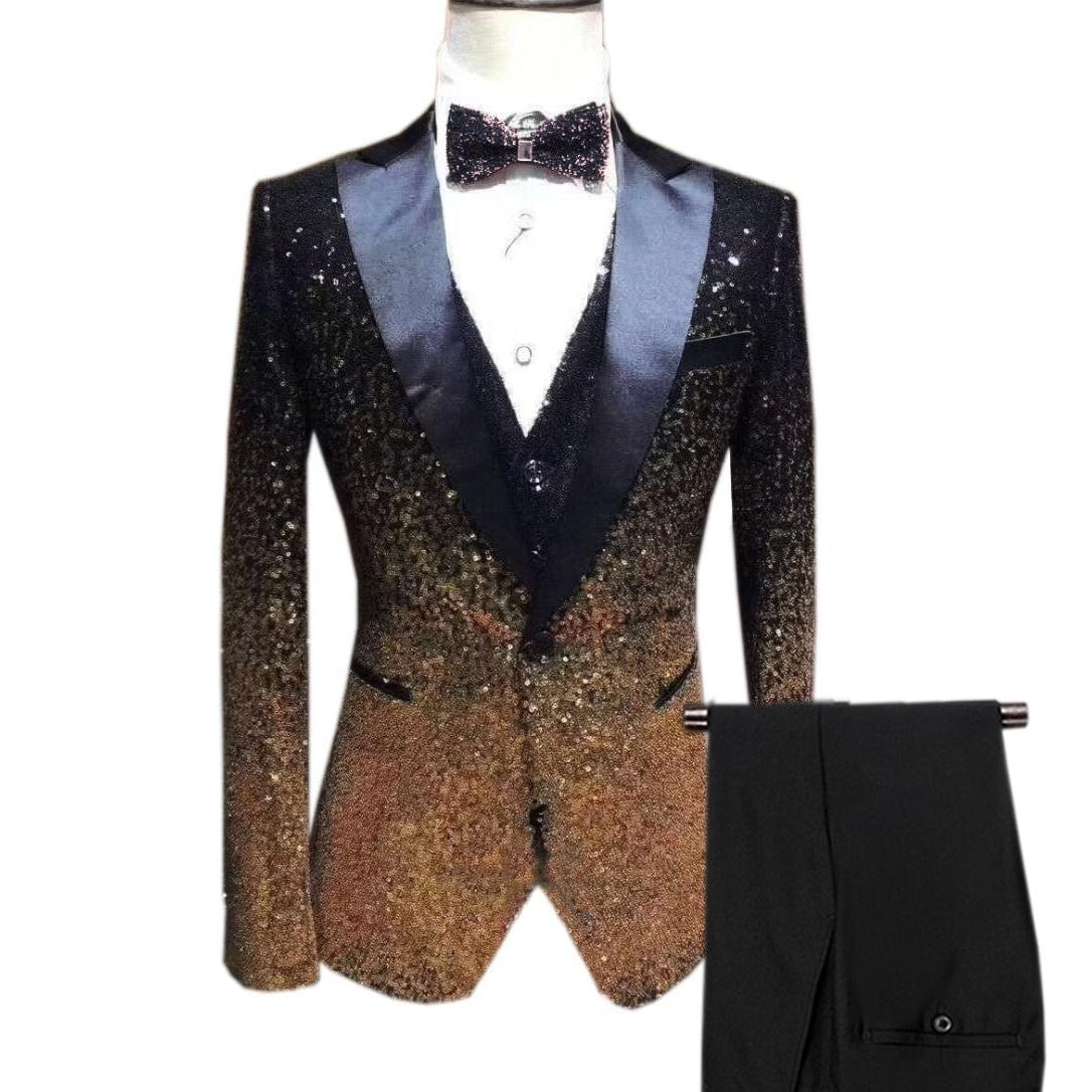 Men's Shiny Sequins 3 Piece Suit Blazer One Button Wedding Prom Tuxedo ...