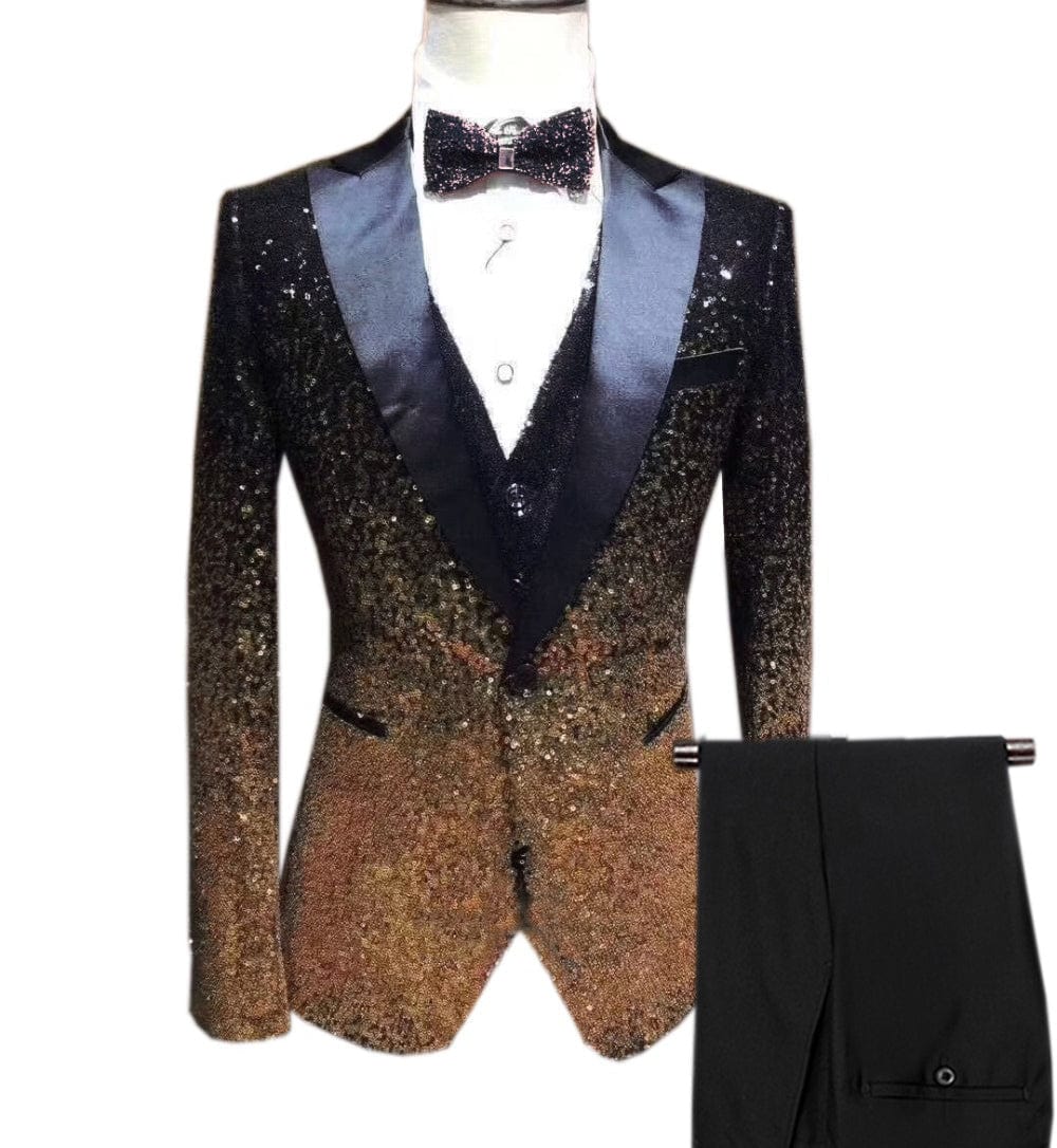 ceehuteey Men's Shiny Sequins 3 Piece Suit Blazer One Button Wedding Prom Tuxedo (Blazer + Vest + Pants)