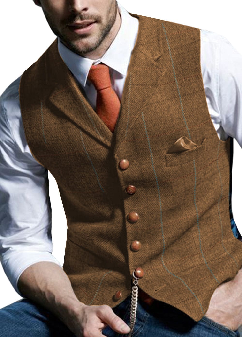 ceehuteey Men's Slim Fit Plaid Casual Notch Lapel Waistcoat