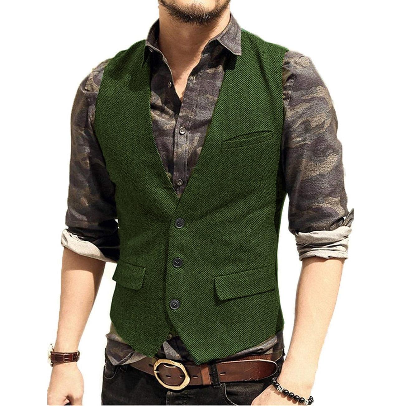 ceehuteey Men's Slim Fit Solid Herringbone V Neck Waistcoat