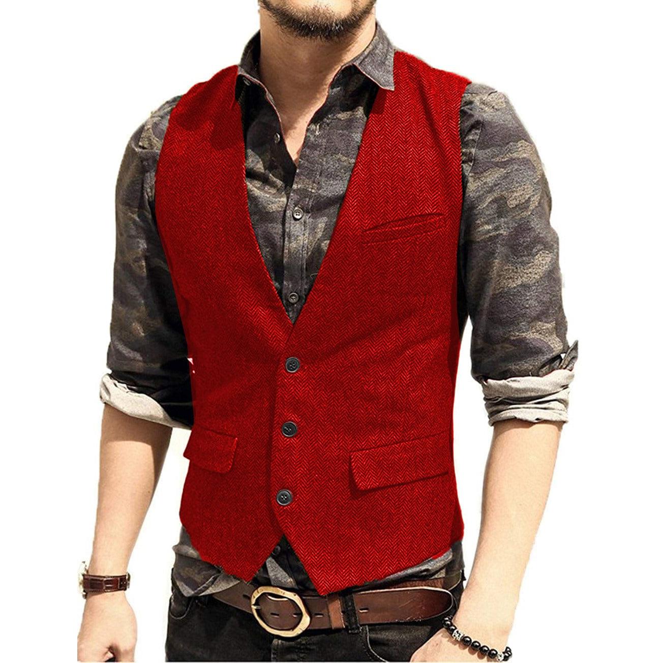 ceehuteey Men's Slim Fit Solid Herringbone V Neck Waistcoat