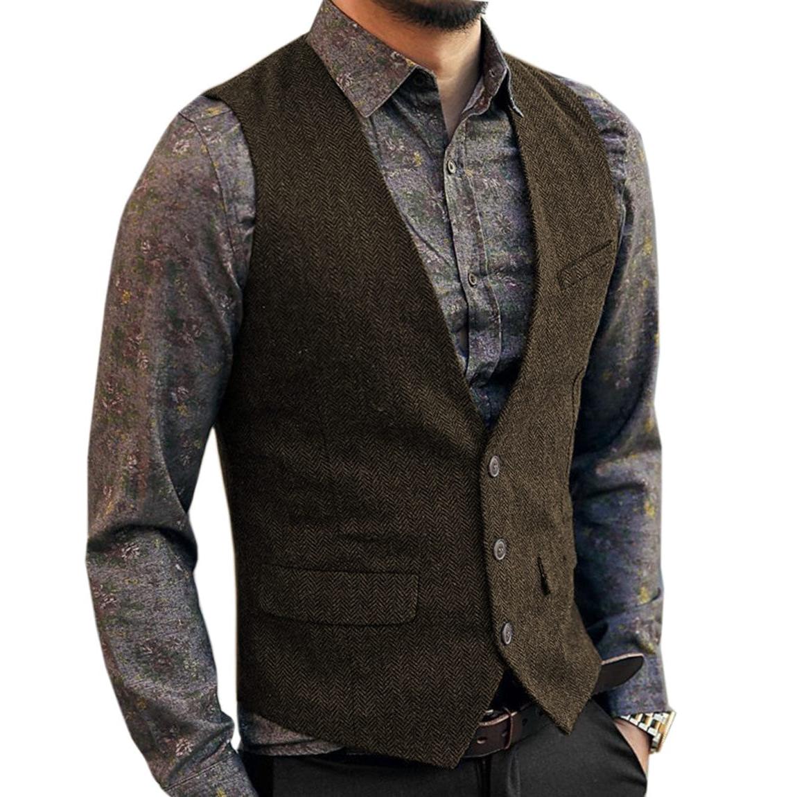 ceehuteey Men's Slim Fit V Neck Herringbone Waistcoat