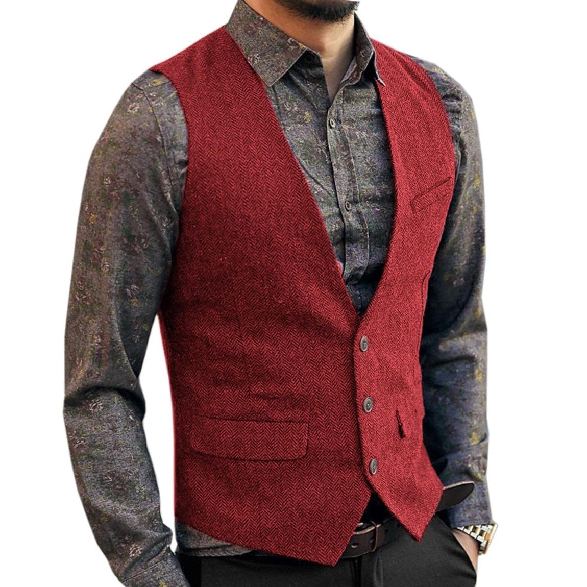 ceehuteey Men's Slim Fit V Neck Herringbone Waistcoat