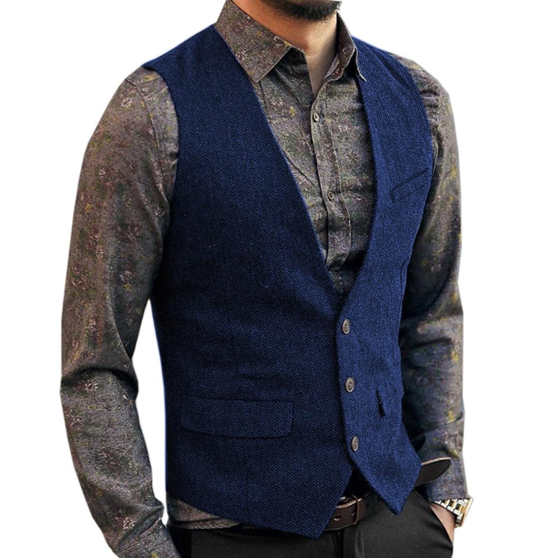 ceehuteey Men's Slim Fit V Neck Herringbone Waistcoat