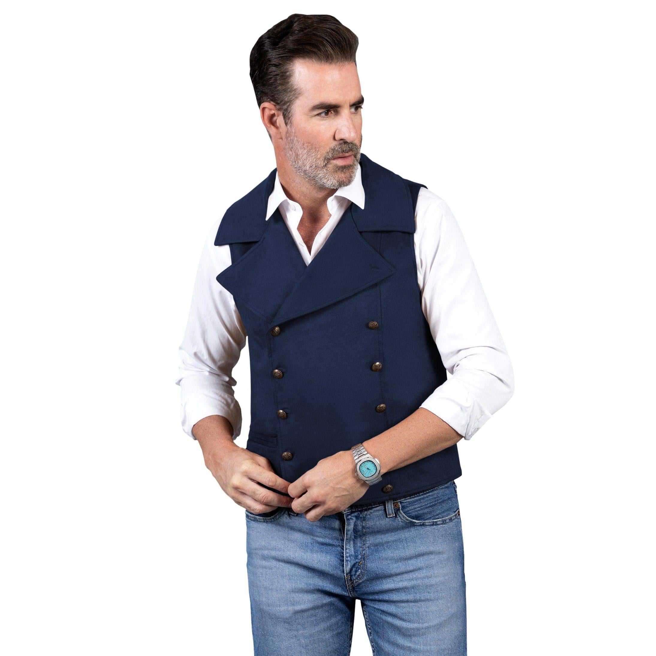 ceehuteey Men‘s Suede Cowboy Double Breasted Large Lapel Suede Classic Waistcoat