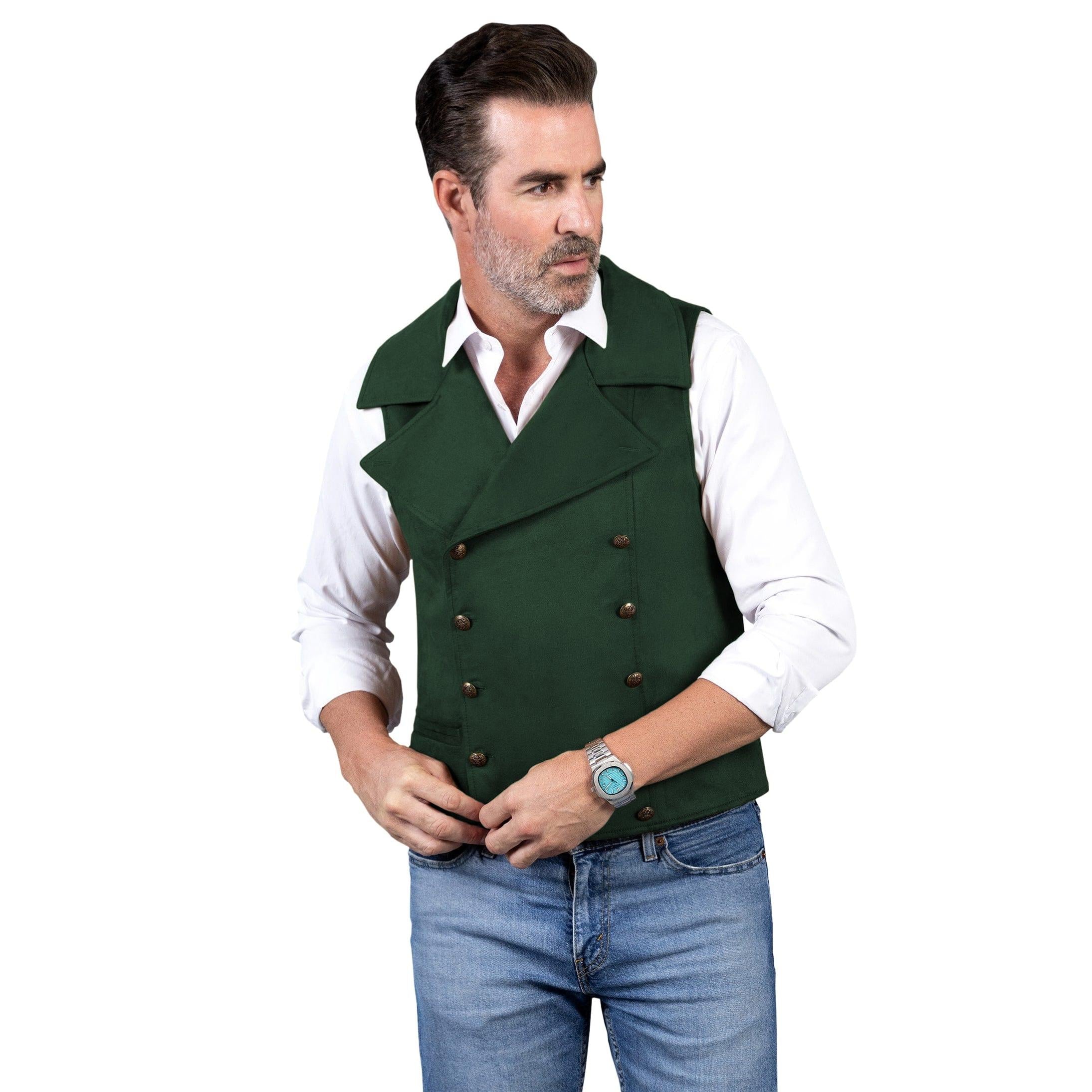 ceehuteey Men's Suede Cowboy Double Breasted Large Lapel Suede Classic Waistcoat