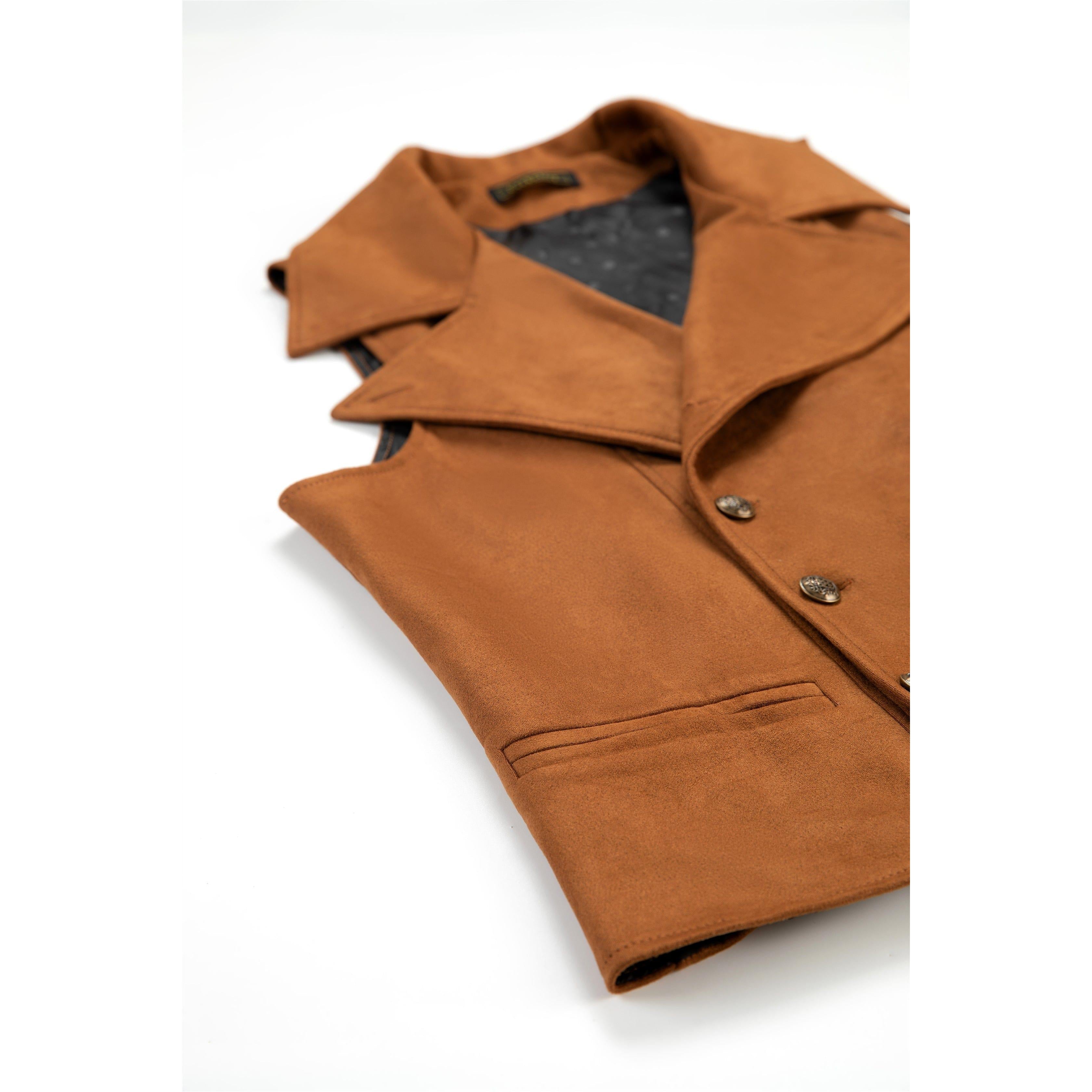 ceehuteey Men‘s Suede Cowboy Double Breasted Large Lapel Suede Classic Waistcoat