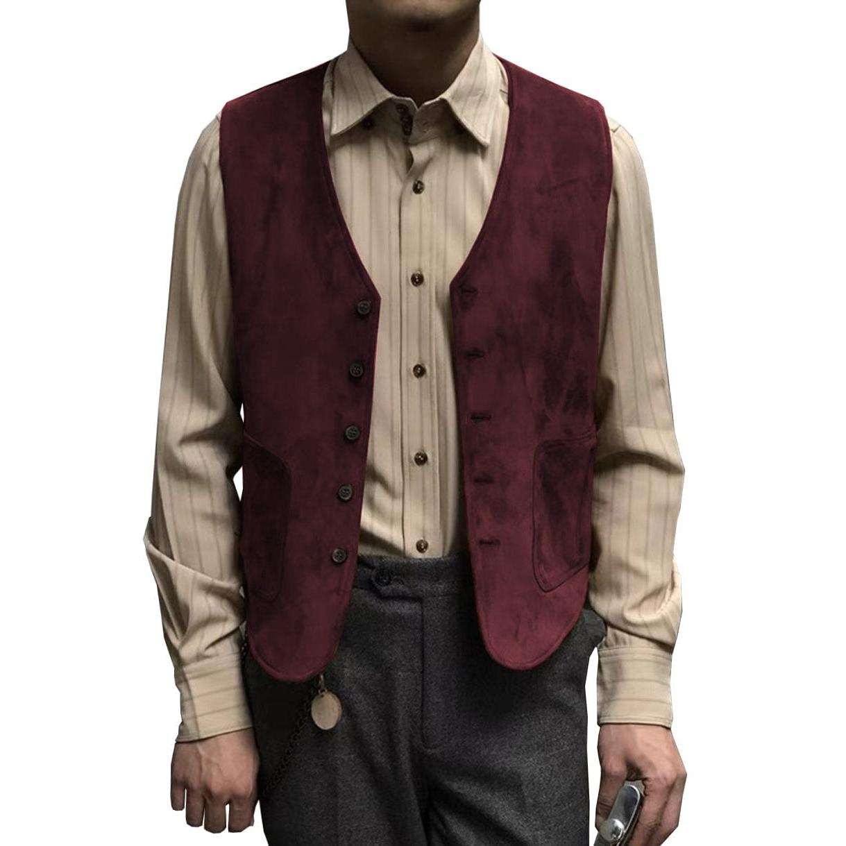 ceehuteey Men's Suede Cowboy V Neck Denim Jacket Waistcoat