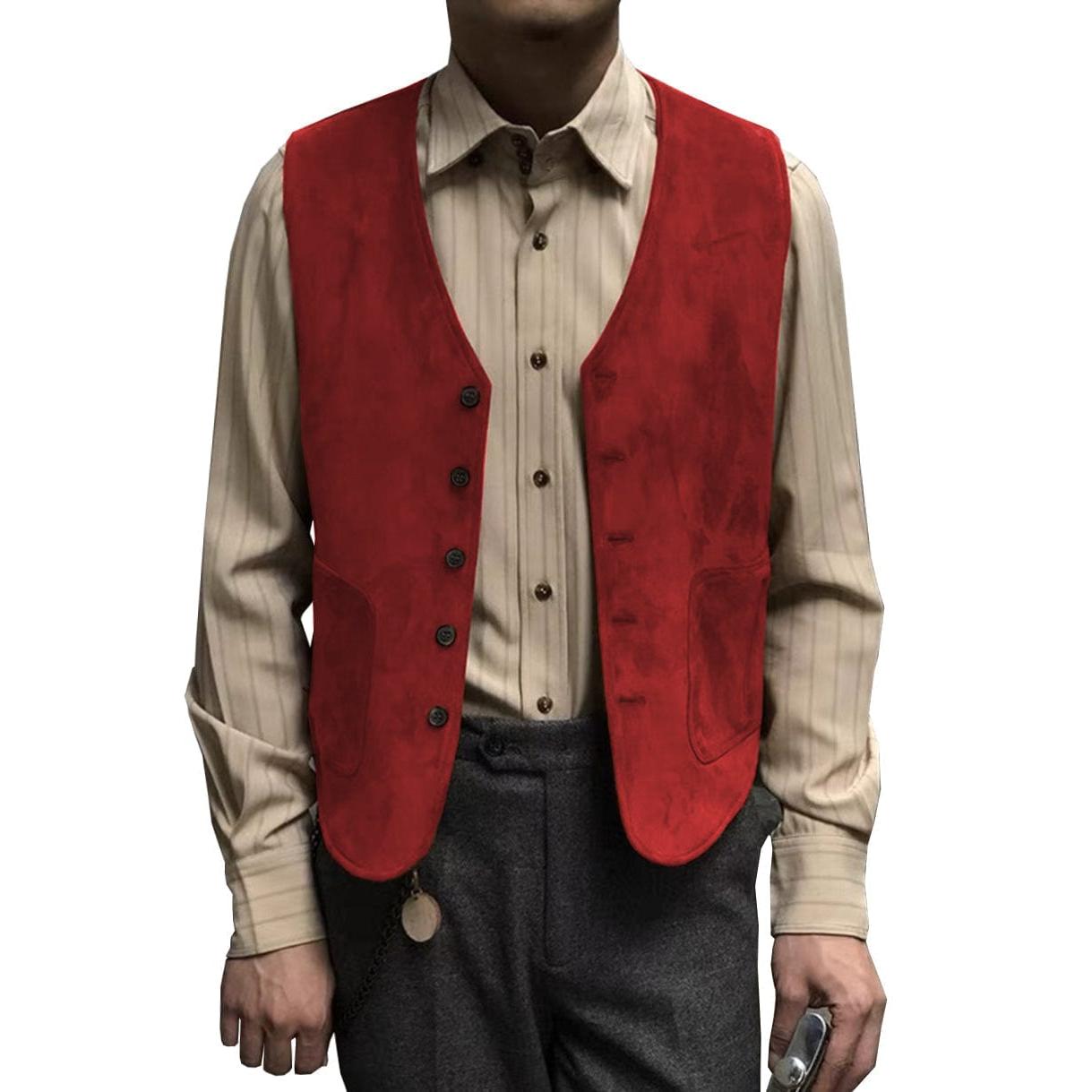 ceehuteey Men's Suede Cowboy V Neck Denim Jacket Waistcoat