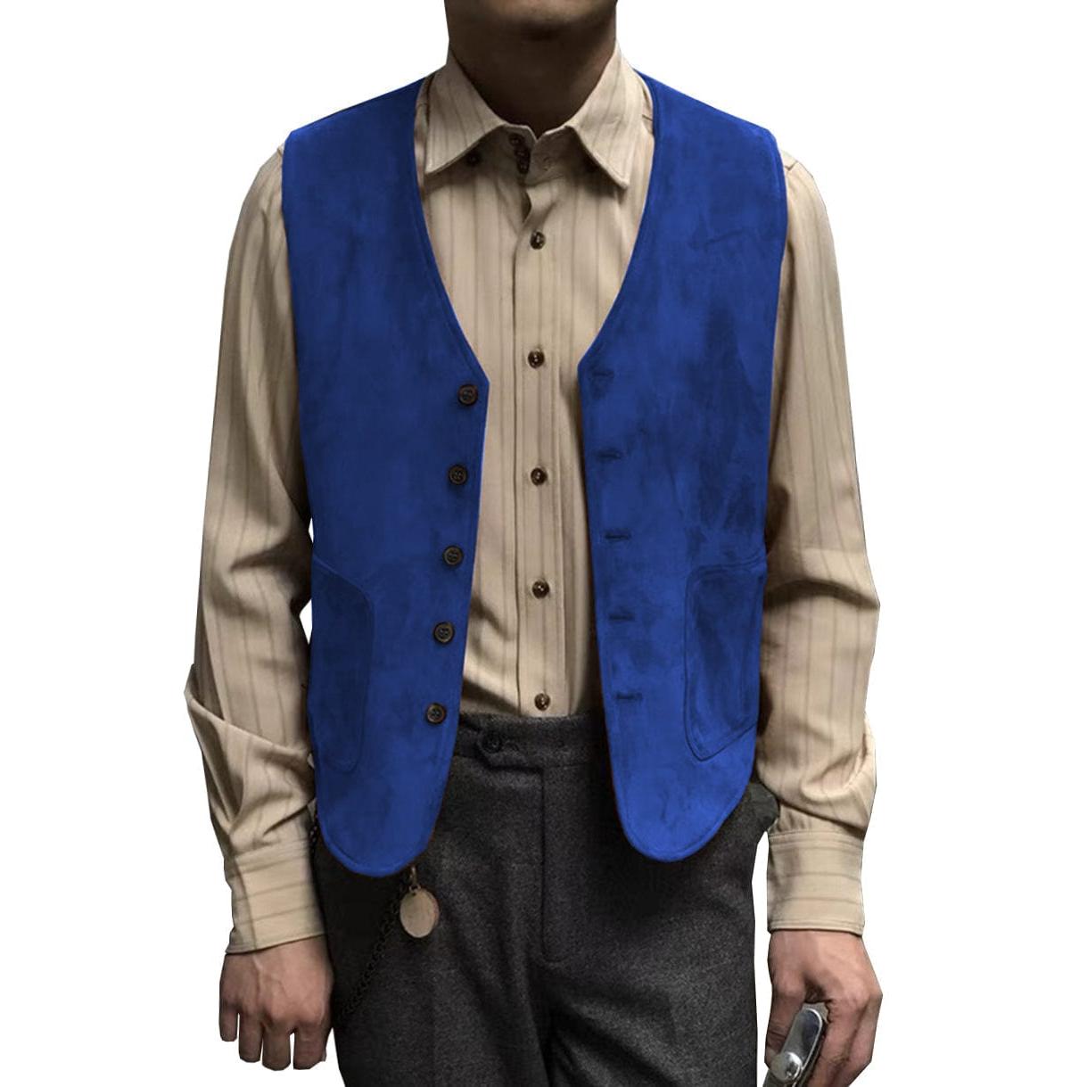 ceehuteey Men's Suede Cowboy V Neck Denim Jacket Waistcoat