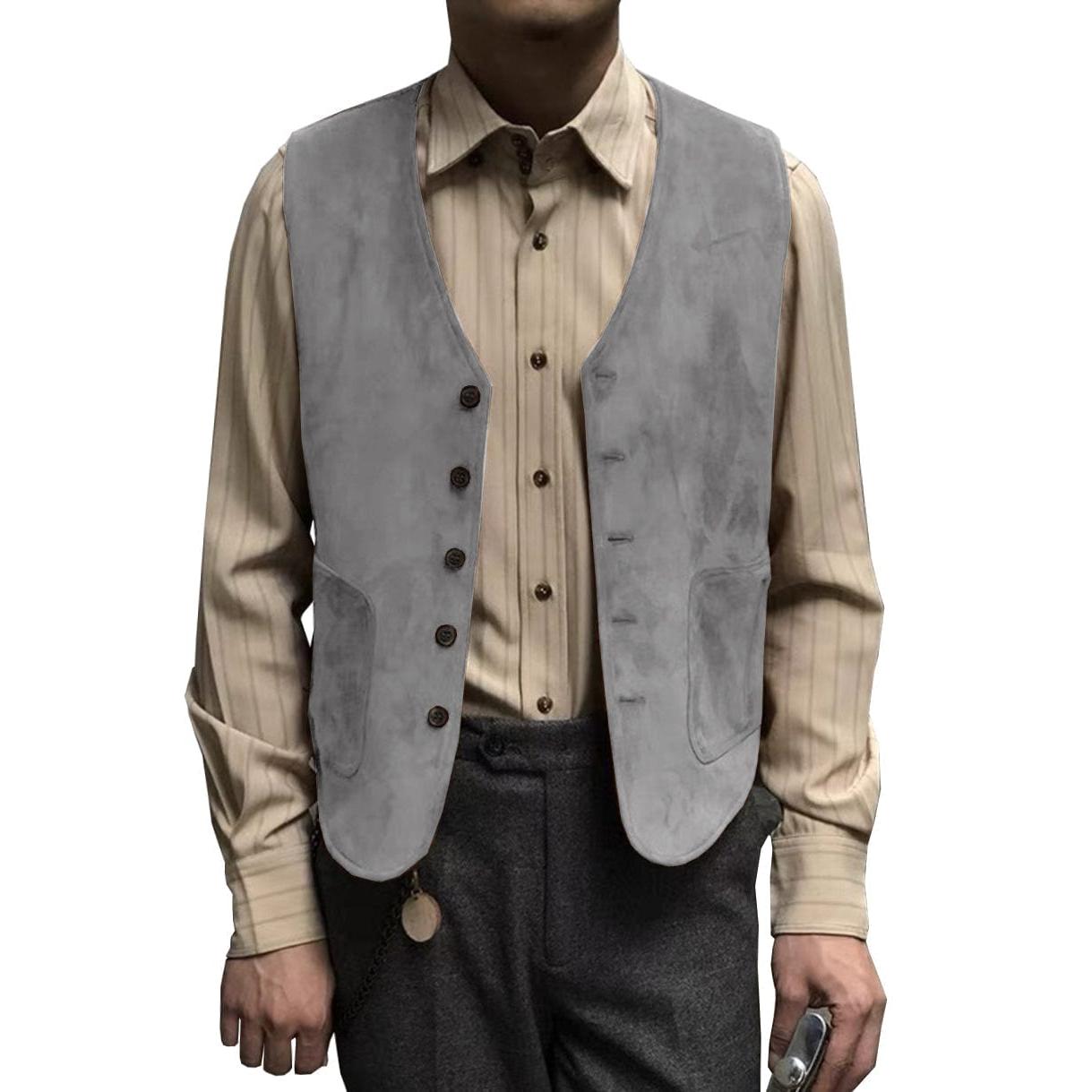 ceehuteey Men's Suede Cowboy V Neck Denim Jacket Waistcoat