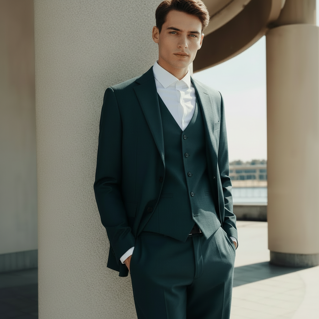 ceehuteey Men's Suit 3-Pieces Notch Lapel Fashion Formal Solid Blazer Suit (Blazer+vest+Pants)