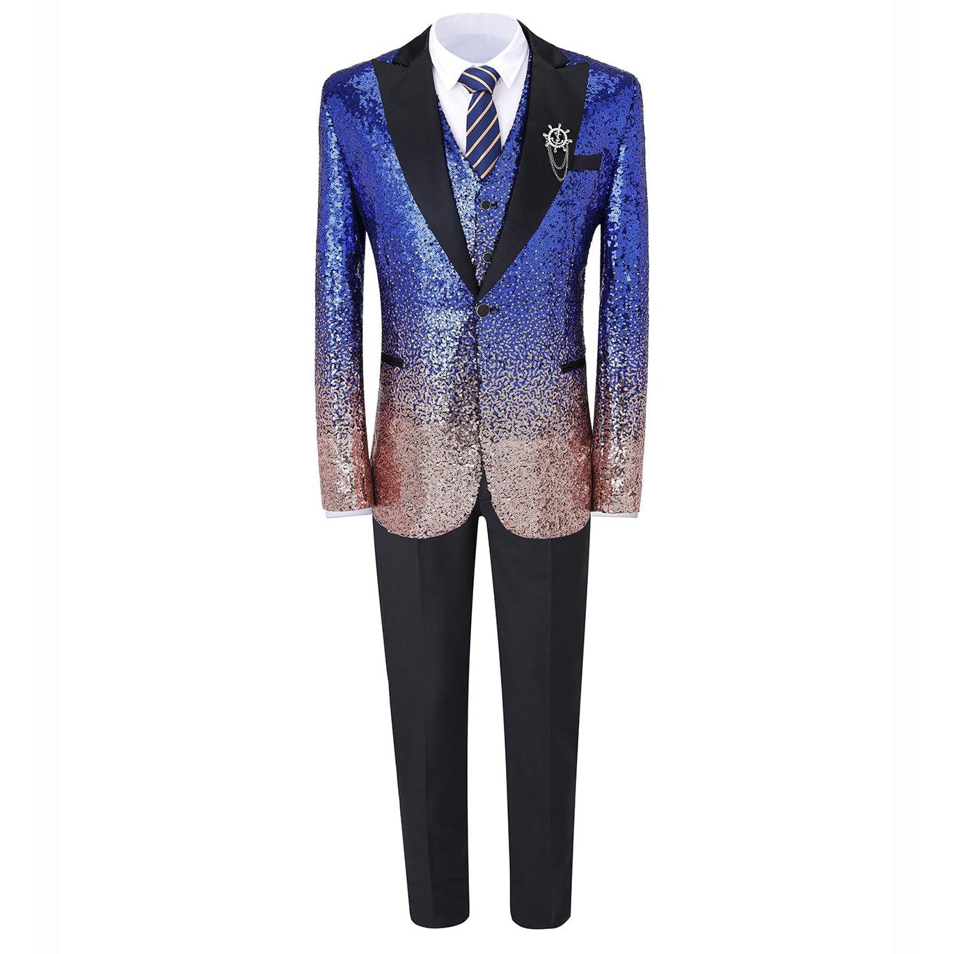 ceehuteey Men's Suit 3 Pieces Shiny Sequin Mens Suit Notch Lapel Tuxedo Wedding Formal Suit