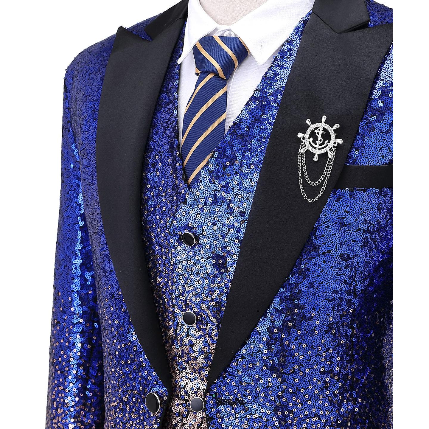 ceehuteey Men's Suit 3 Pieces Shiny Sequin Mens Suit Notch Lapel Tuxedo Wedding Formal Suit
