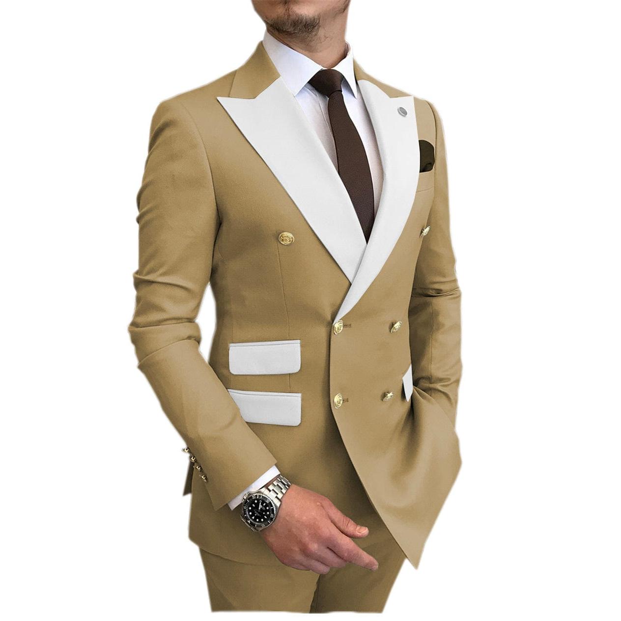 ceehuteey Men's Suit Casual  Double Breasted 2 Piece Business Wedding (Blazer+Pants)