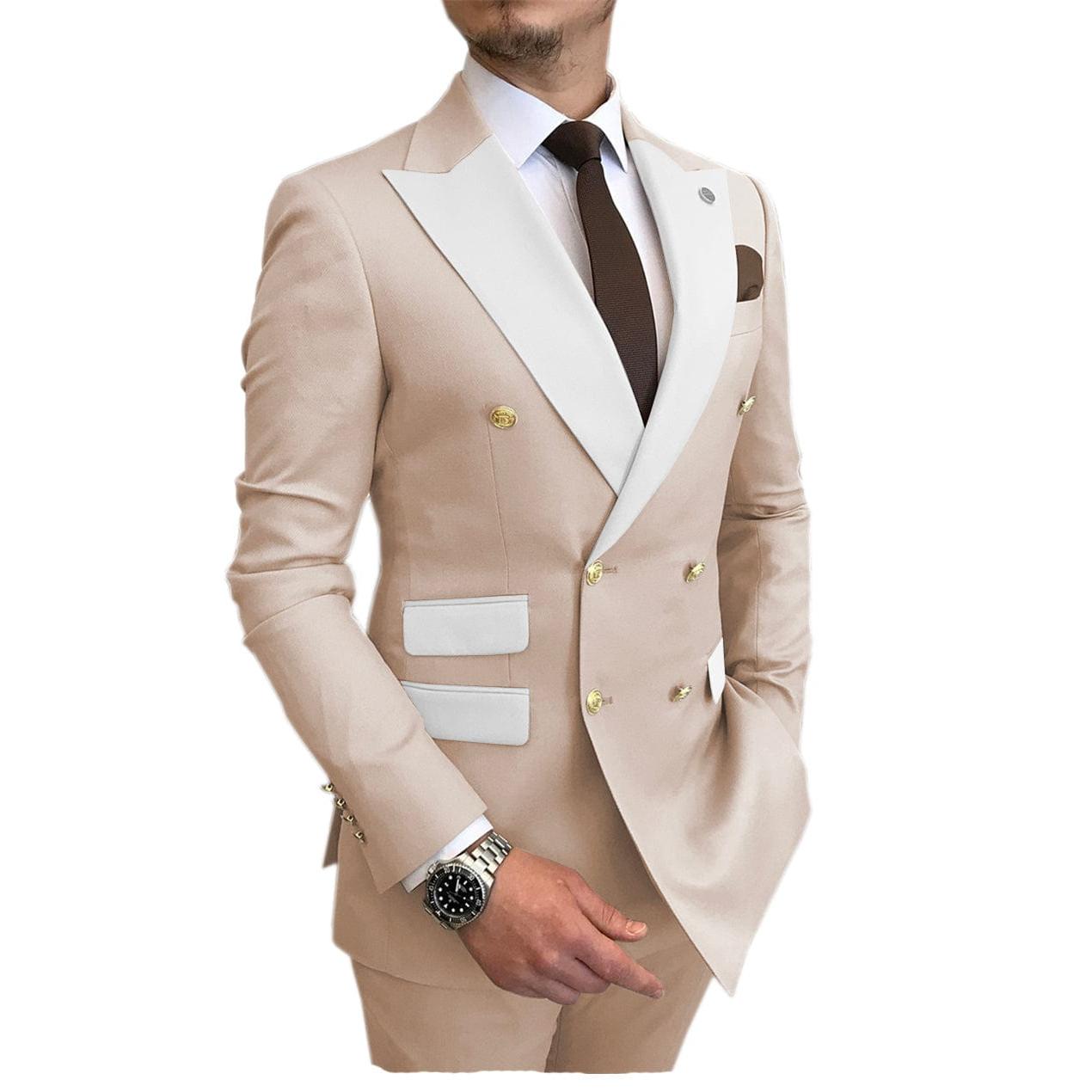 ceehuteey Men's Suit Casual  Double Breasted 2 Piece Business Wedding (Blazer+Pants)