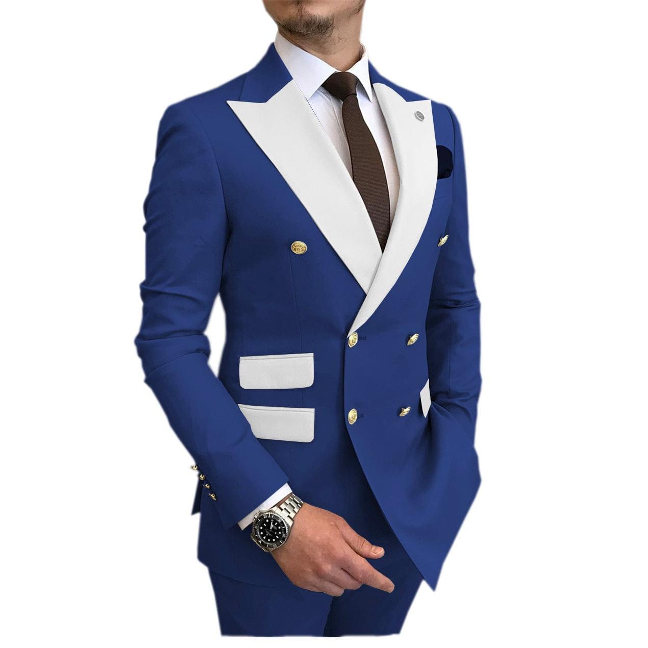 ceehuteey Men's Suit Casual  Double Breasted 2 Piece Business Wedding (Blazer+Pants)