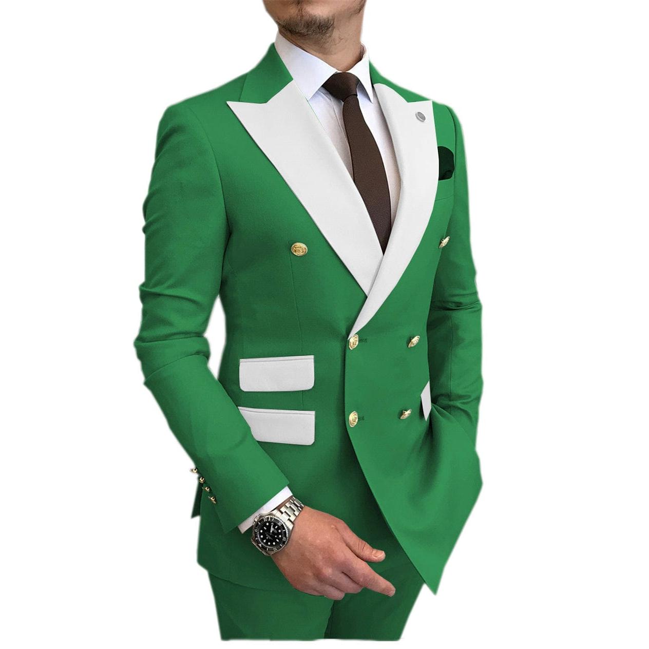 ceehuteey Men's Suit Casual  Double Breasted 2 Piece Business Wedding (Blazer+Pants)