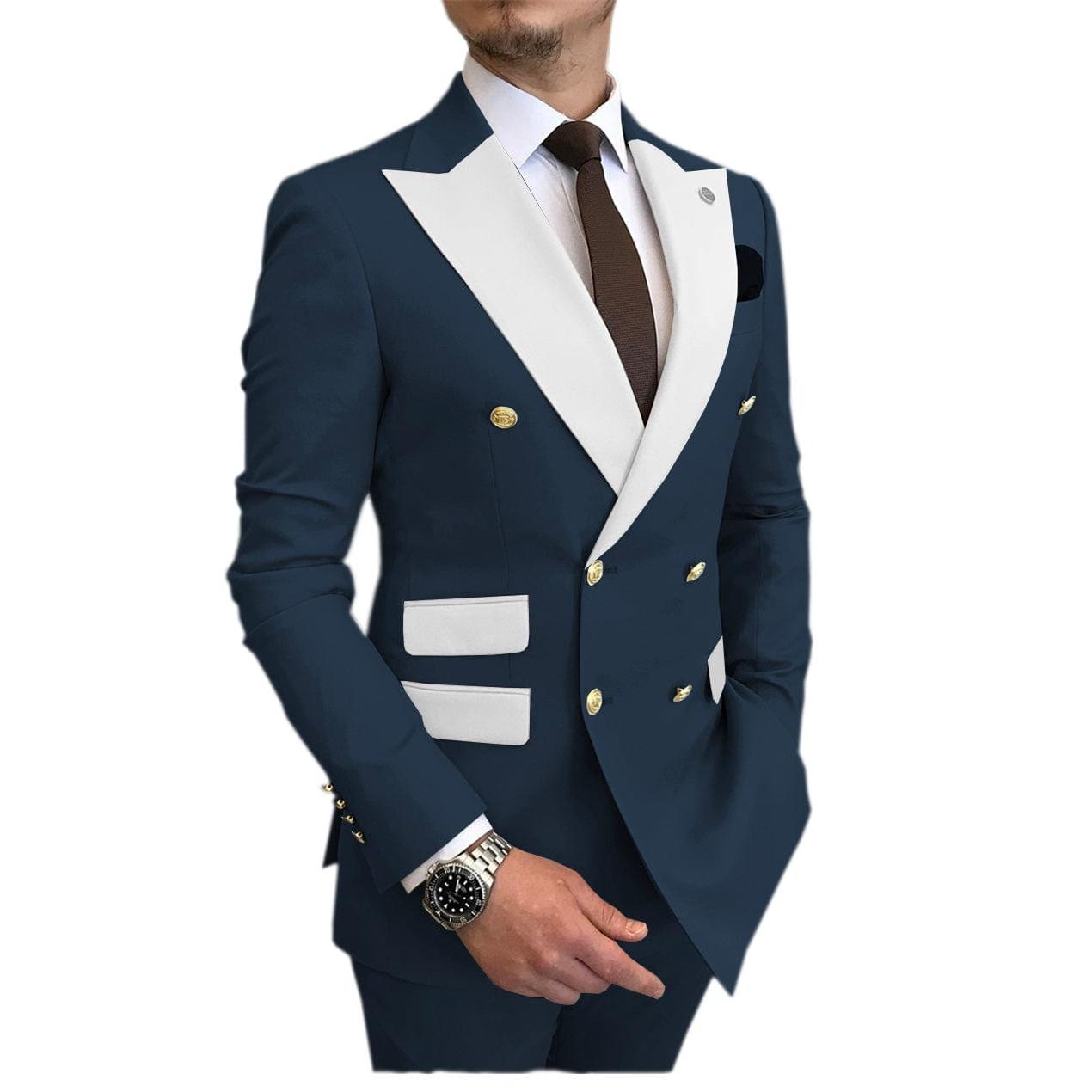 ceehuteey Men's Suit Casual Double Breasted 2 Piece Business Wedding (Blazer+Pants)