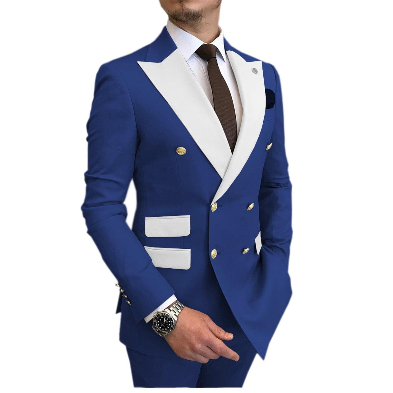 ceehuteey Men's Suit Casual Double Breasted 2 Piece Business Wedding (Blazer+Pants)