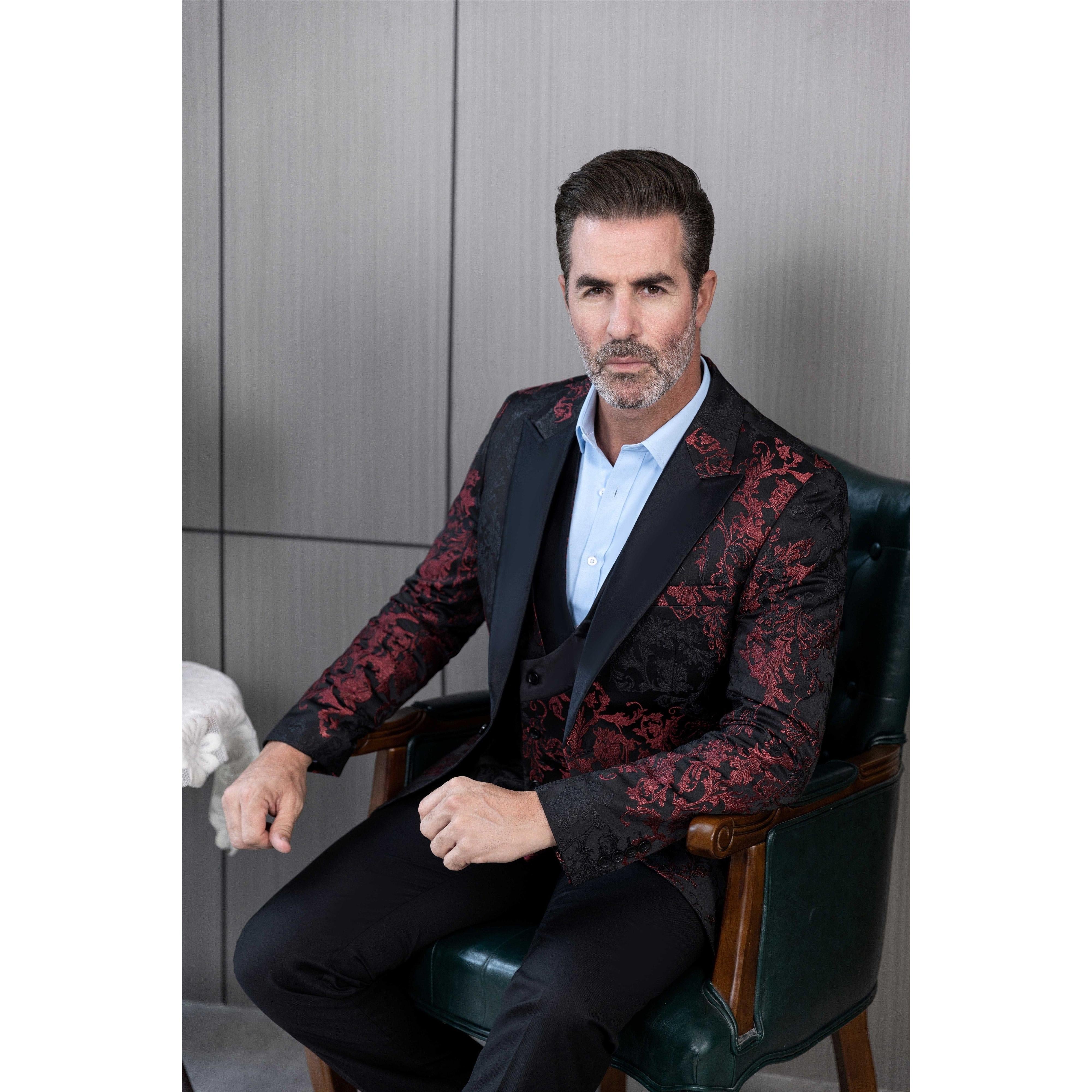 ceehuteey Men's Suit Double Breasted patterned Peak lapel 2 Piece Business Tuxedos (Blazer + Vest + Pants)