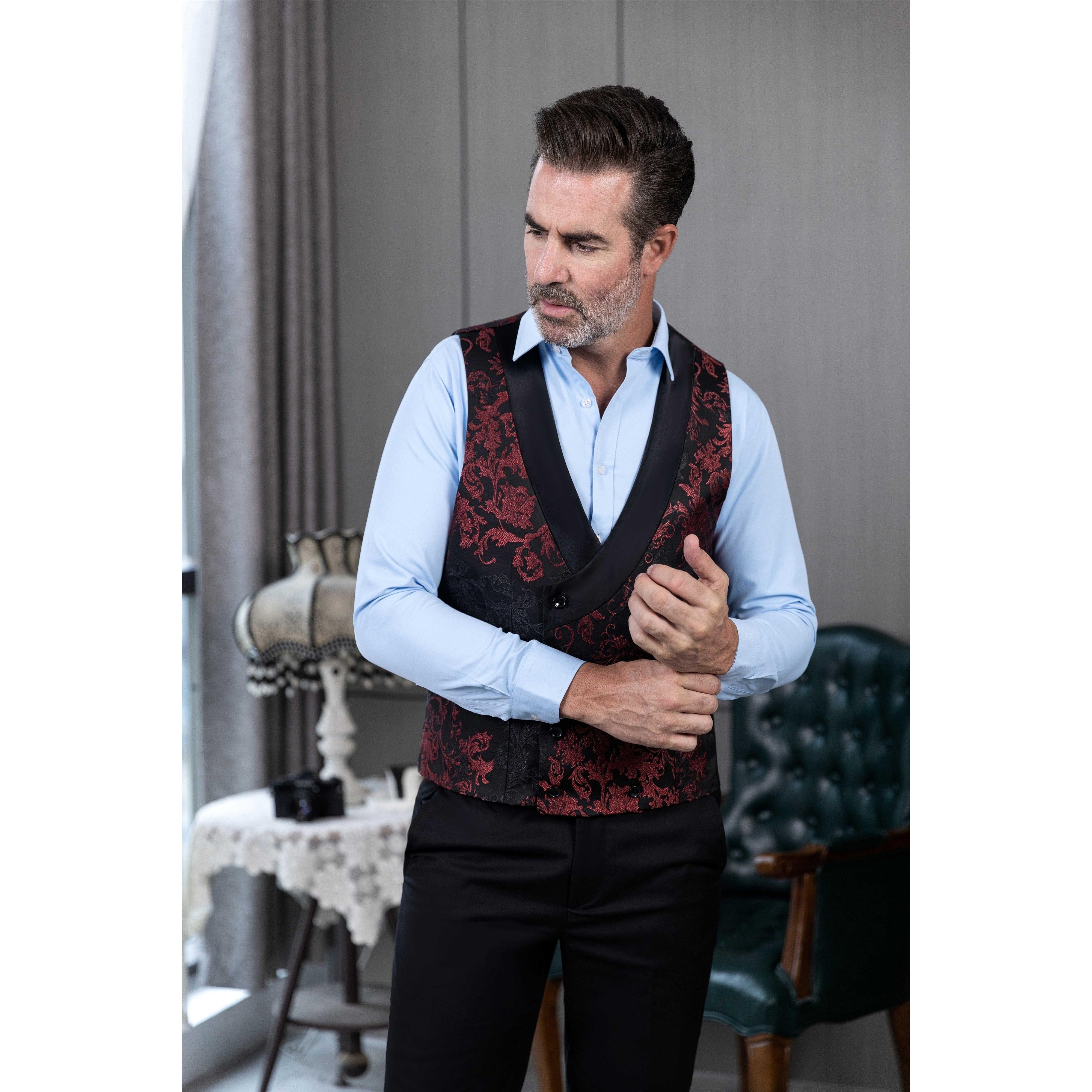 ceehuteey Men's Suit Double Breasted patterned Peak lapel 2 Piece Business Tuxedos (Blazer + Vest + Pants)