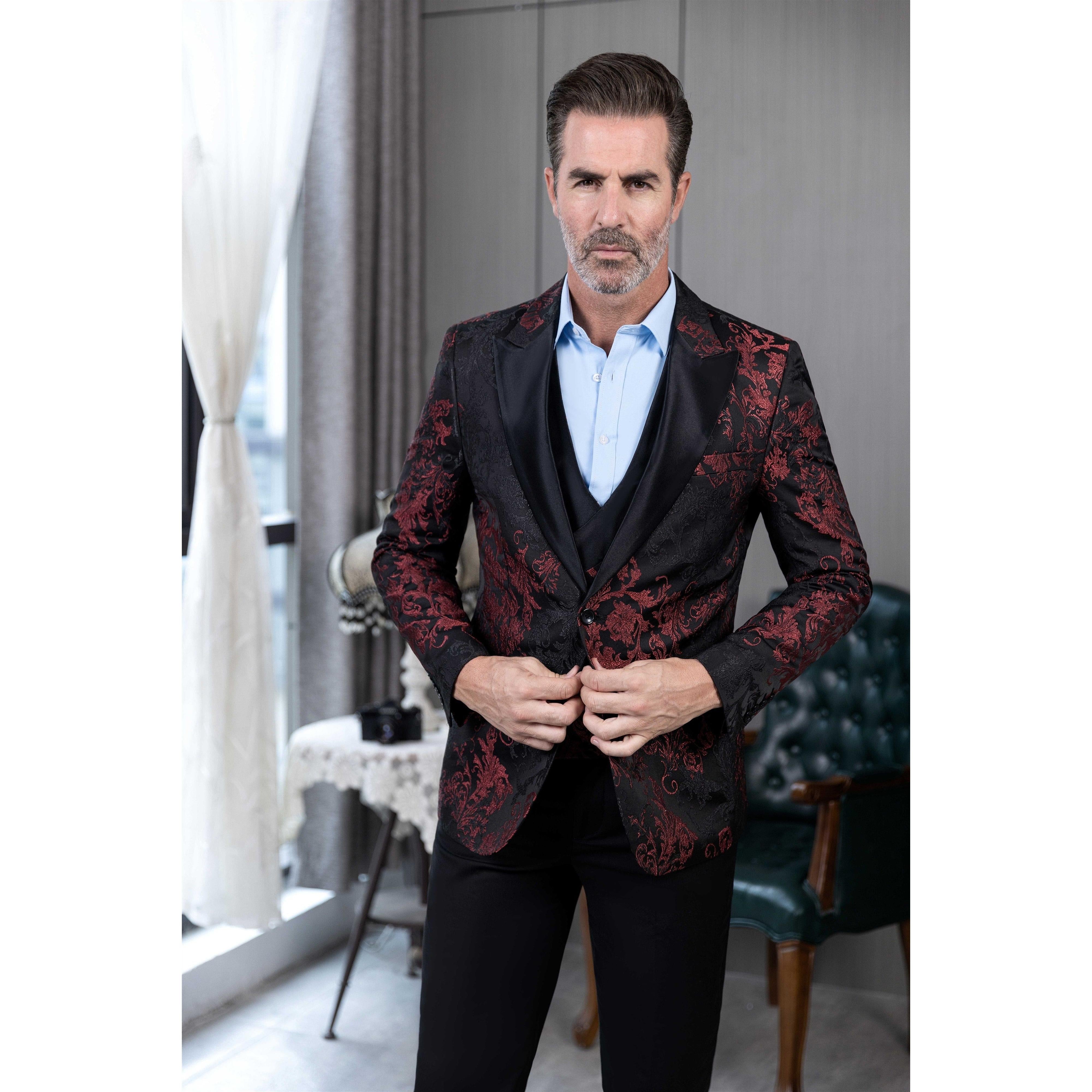 ceehuteey Men's Suit Double Breasted patterned Peak lapel 2 Piece Business Tuxedos (Blazer + Vest + Pants)