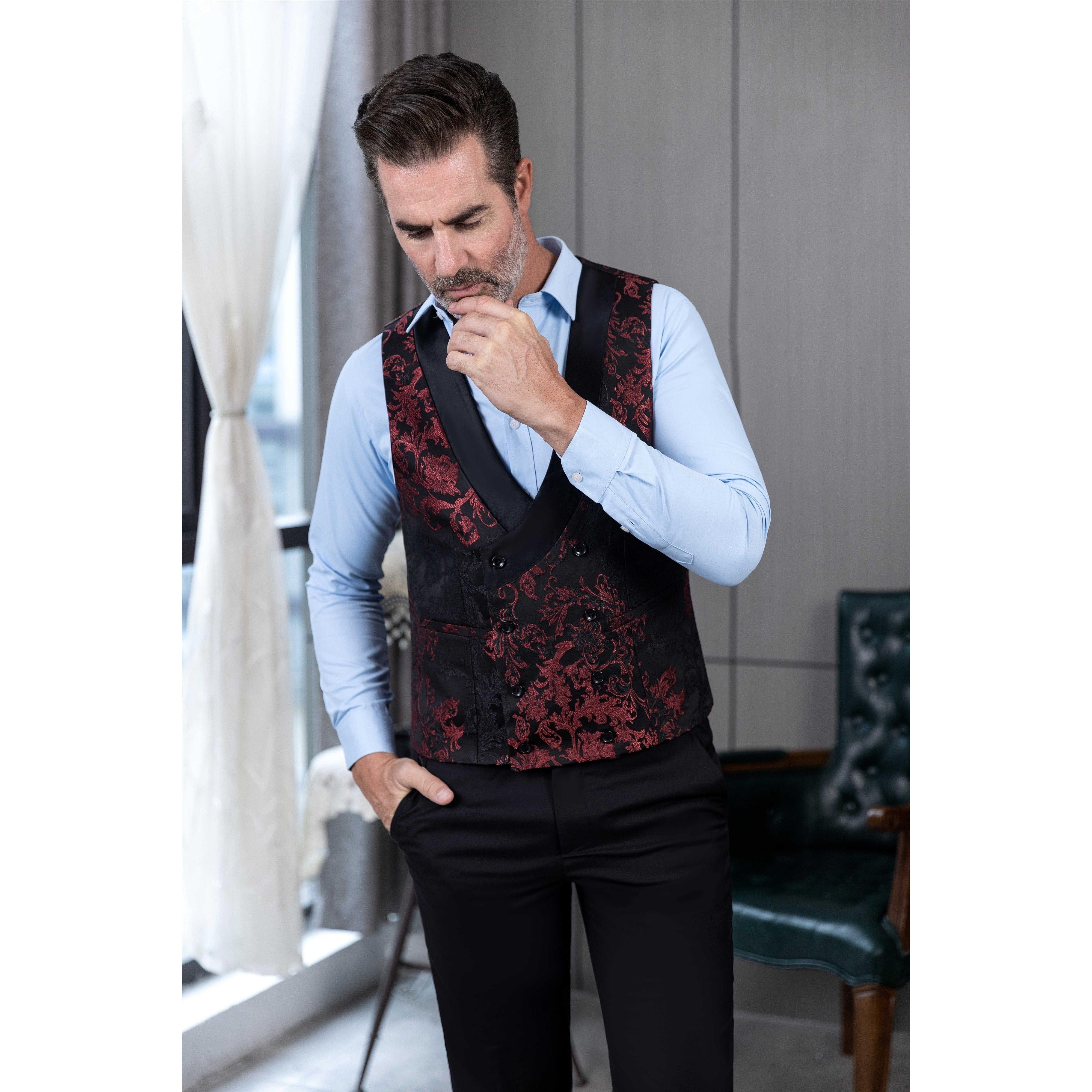 ceehuteey Men's Suit Double Breasted patterned Peak lapel 2 Piece Business Tuxedos (Blazer + Vest + Pants)