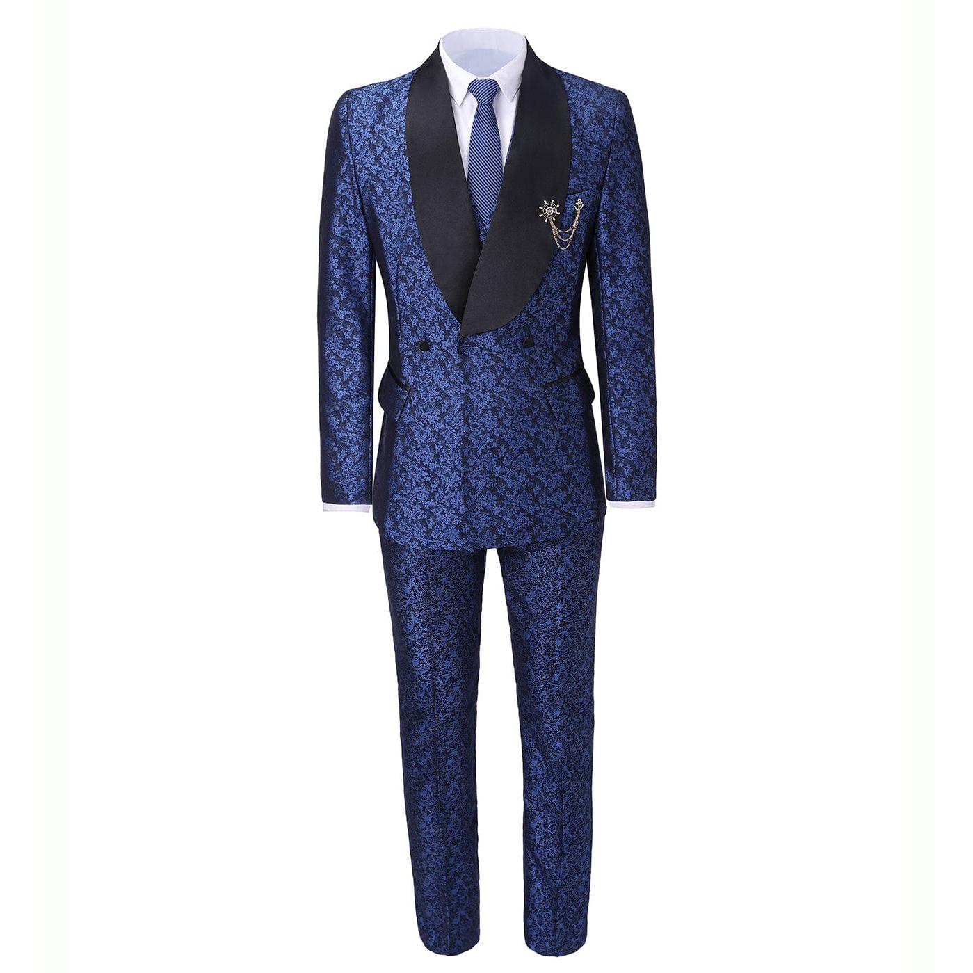 ceehuteey Men's Suit Double Breasted Slim Fit 3 Pieces Business Tuxedos (Blazer+Pants)