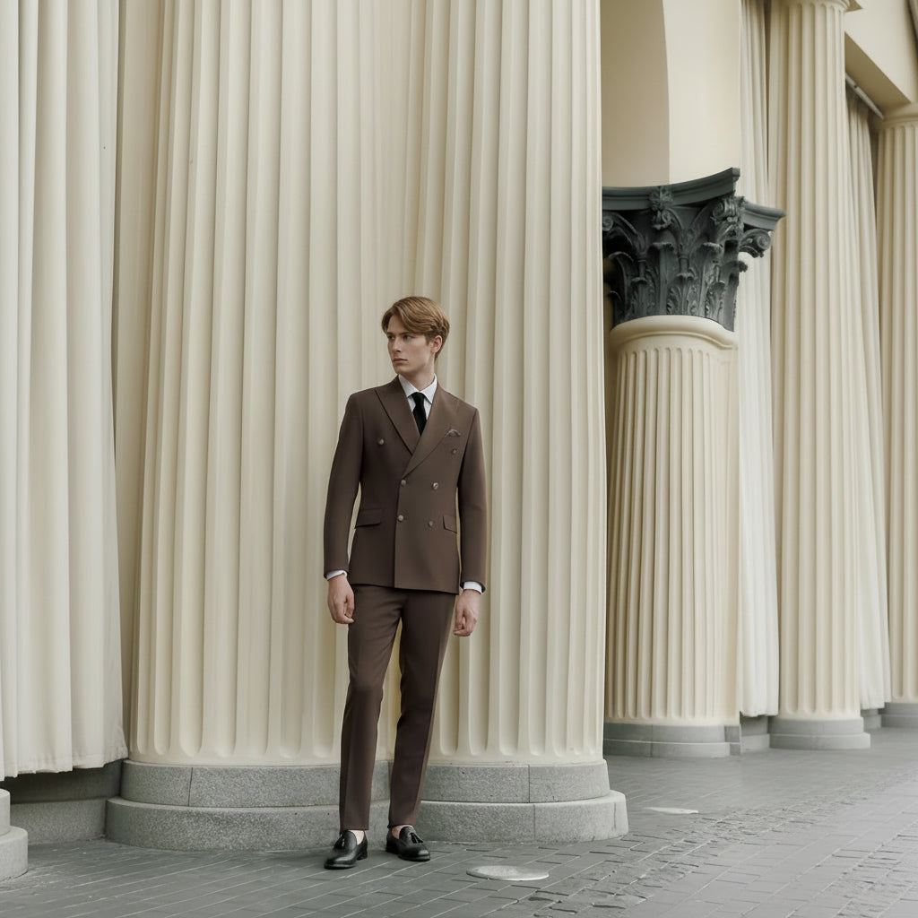 ceehuteey Men's Suit Fashion Leisure Coffee Double Breasted 2 Piece Business Tuxedos (Blazer+Pants)