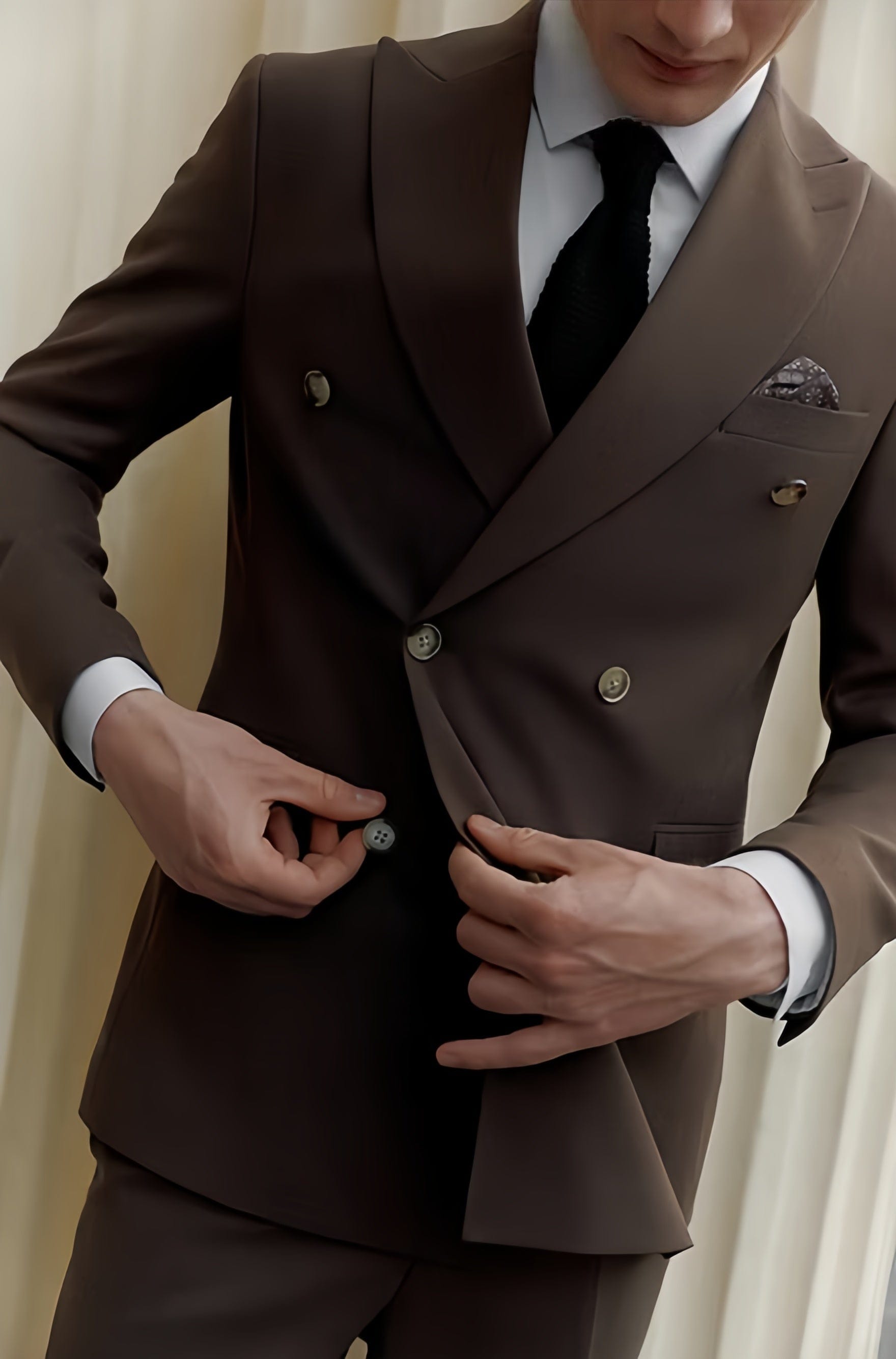 ceehuteey Men's Suit Fashion Leisure Coffee Double Breasted 2 Piece Business Tuxedos (Blazer+Pants)