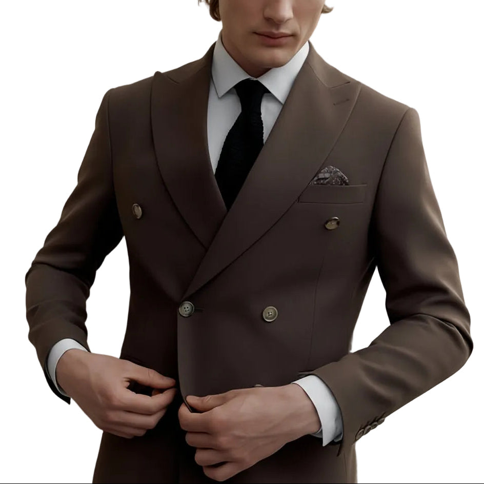 ceehuteey Men's Suit Fashion Leisure Coffee Double Breasted 2 Piece Business Tuxedos (Blazer+Pants)