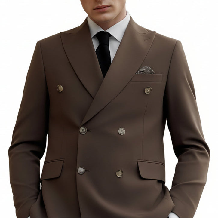 ceehuteey Men's Suit Fashion Leisure Coffee Double Breasted 2 Piece Business Tuxedos (Blazer+Pants)