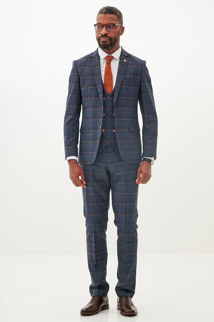 ceehuteey Men's Suit Fashion Leisure Navy Notch Lapel Double Breasted 3 Piece Plaid Suit (Blazer+Pants) (Copy)