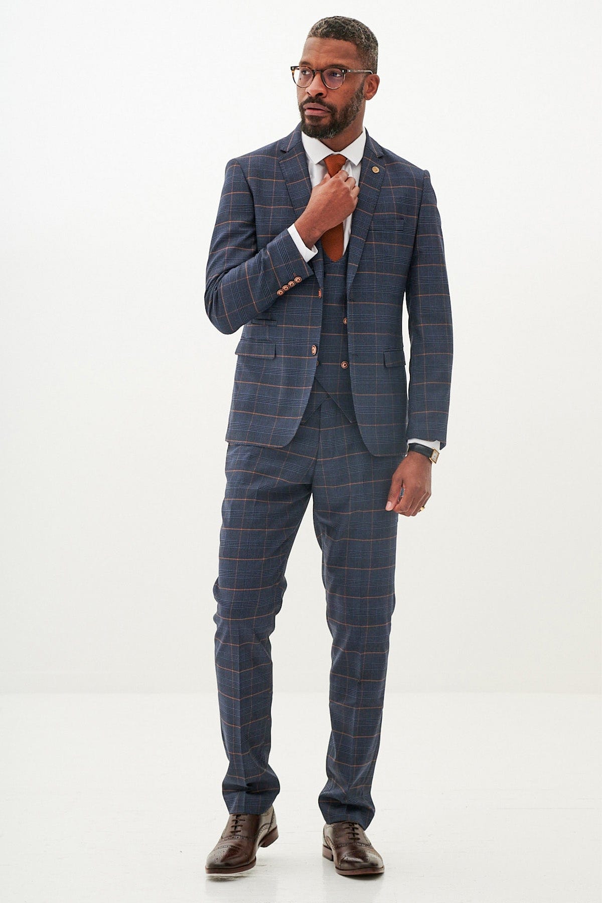 ceehuteey Men's Suit Fashion Leisure Navy Notch Lapel Double Breasted 3 Piece Plaid Suit (Blazer+Pants) (Copy)