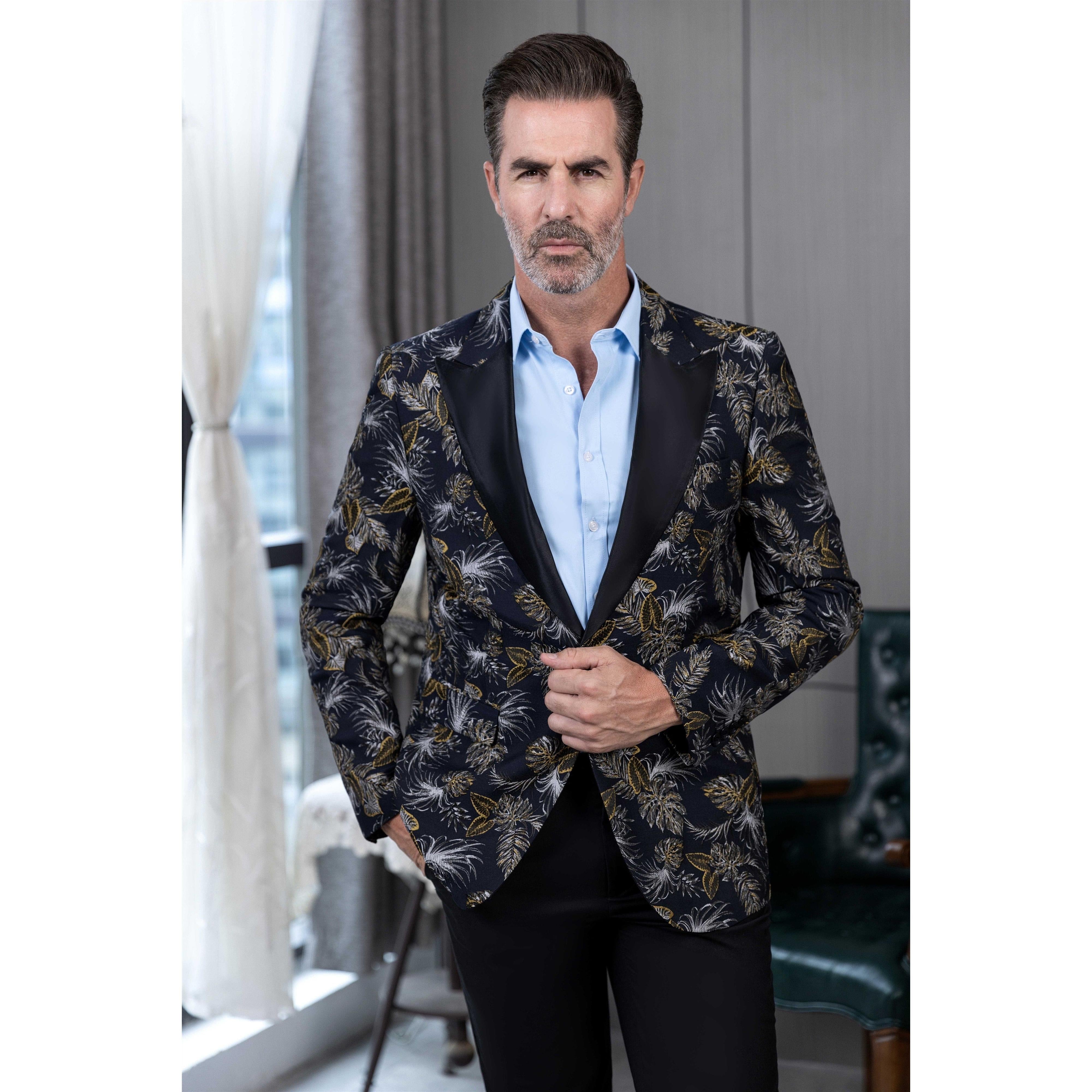 ceehuteey Men's Suit Patterned Peak lapel 2 Piece Business Tuxedos