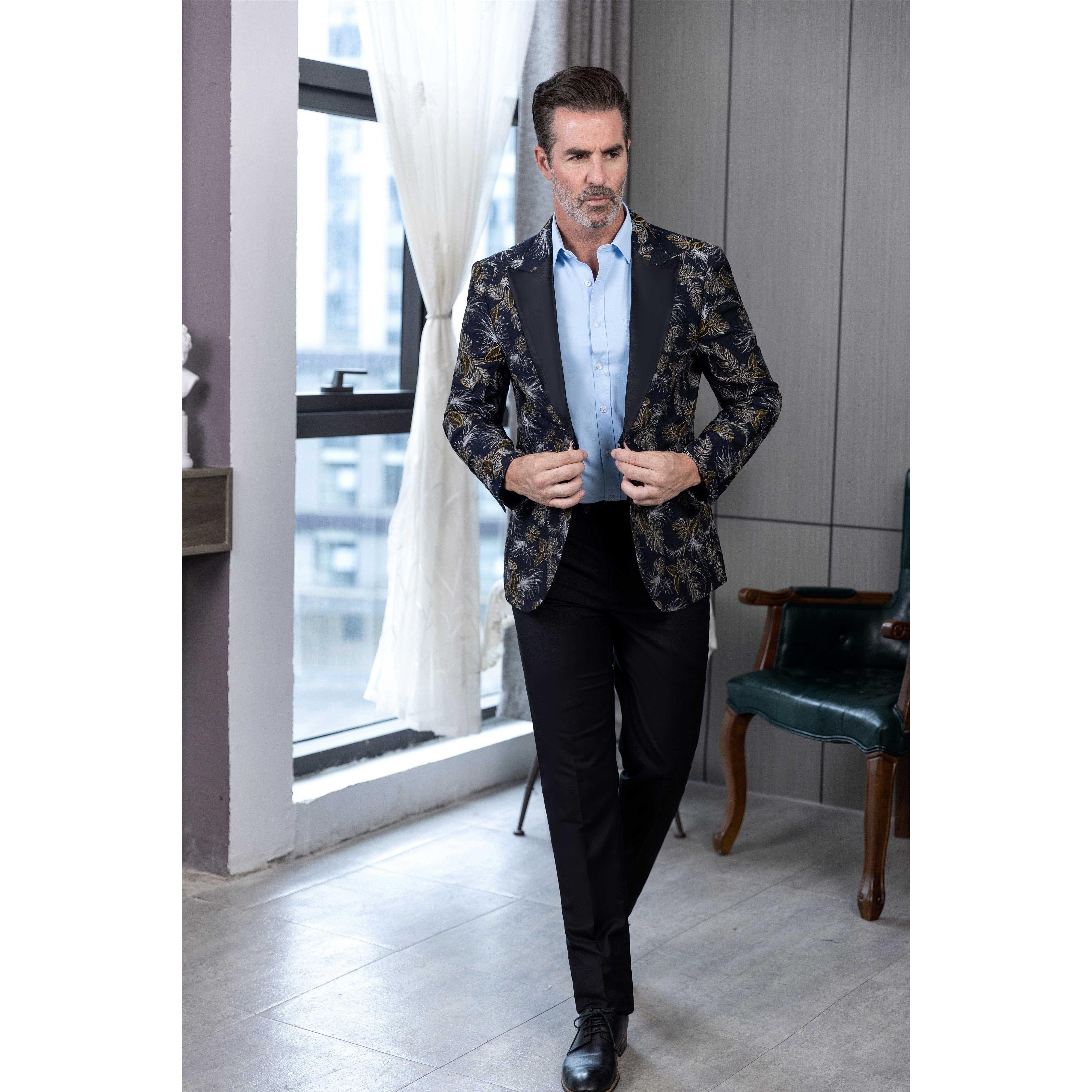 ceehuteey Men's Suit Patterned Peak lapel 2 Piece Business Tuxedos