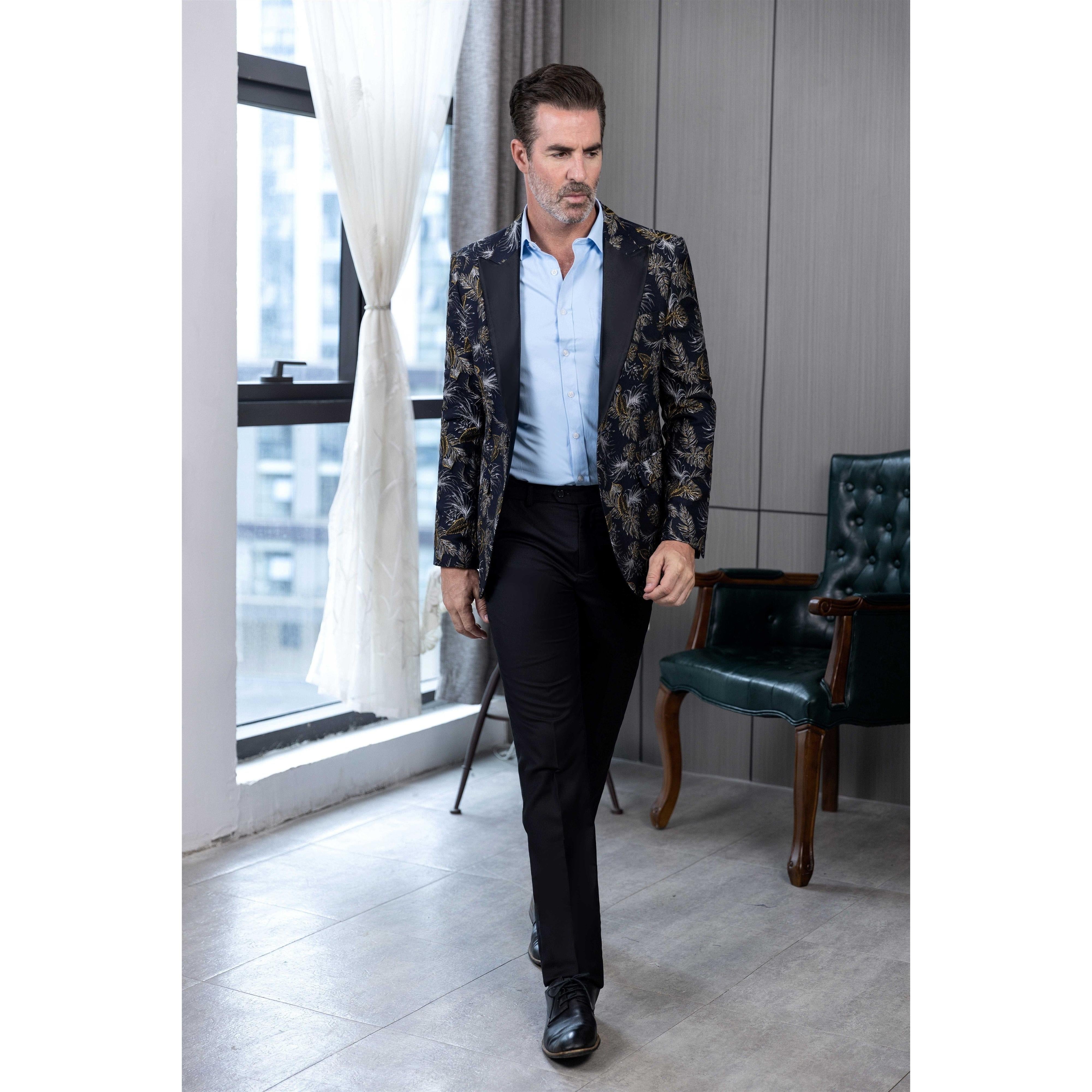 ceehuteey Men's Suit Patterned Peak lapel 2 Piece Business Tuxedos