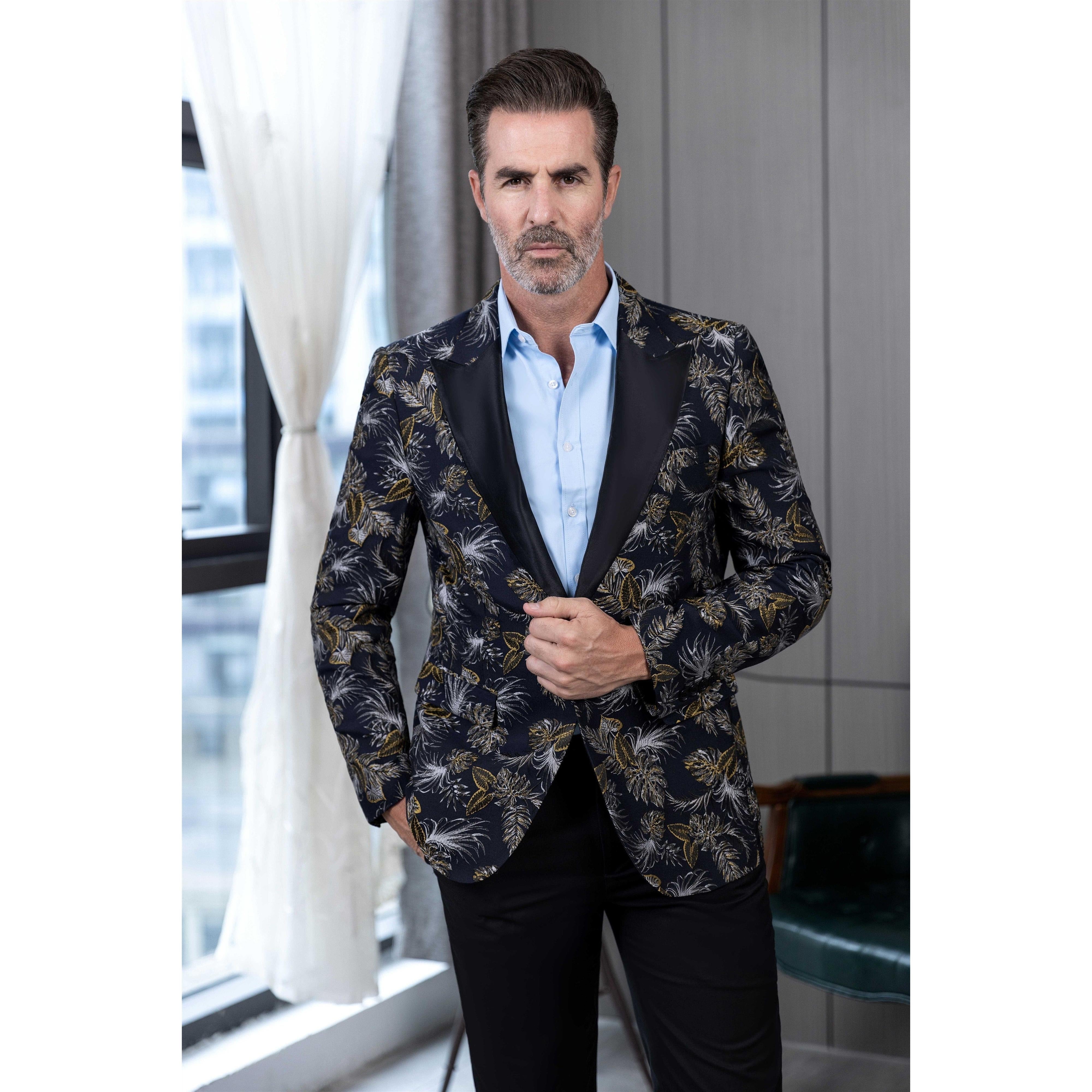 ceehuteey Men's Suit Patterned Peak lapel 2 Piece Business Tuxedos