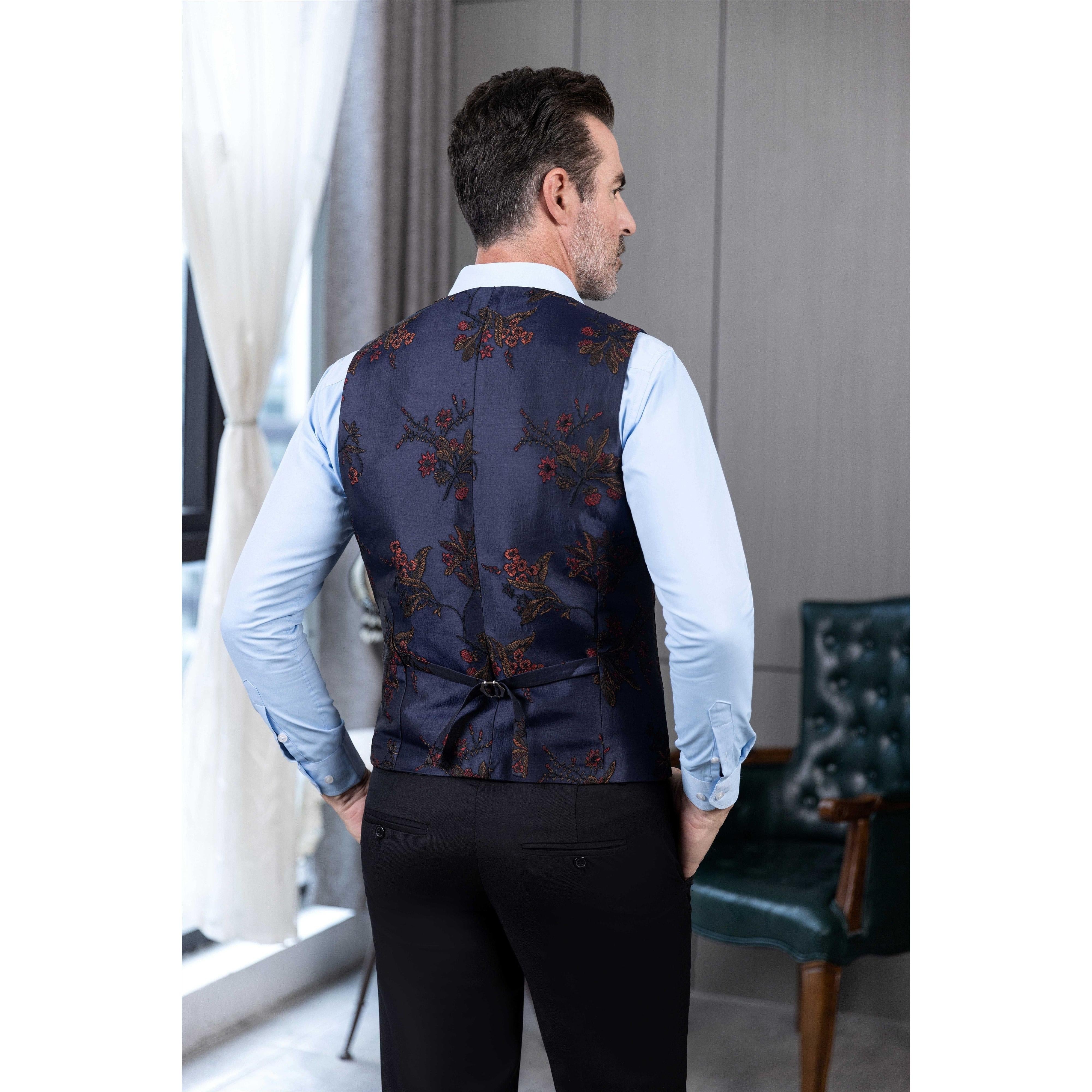 ceehuteey Men's Suit Patterned Peak Lapel 3 Piece Business Tuxedos For Wedding Party (Blazer + Vest + Pants)